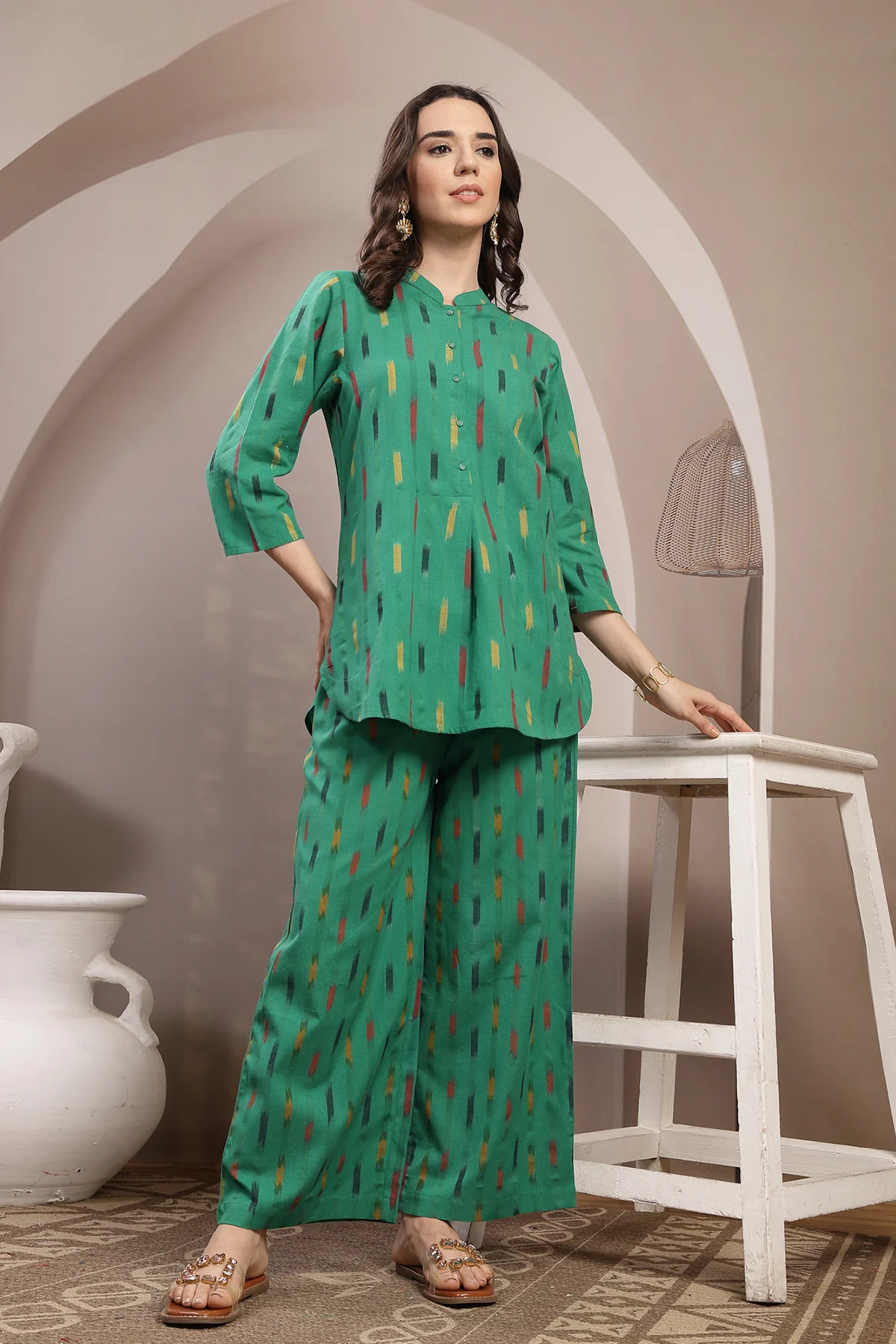 Ikat Zipless Maternity Kurta Set - Green - Image 9