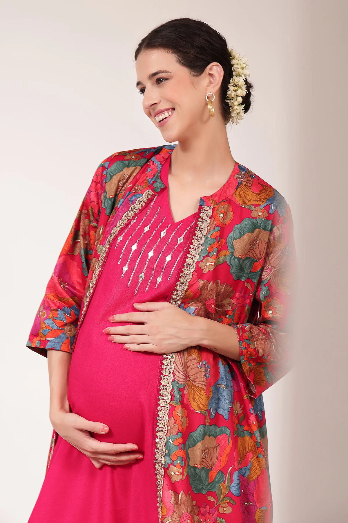 Laila – The Jewel-Tone Feeding Jacket Dress Set - Bright Magenta - Image 10