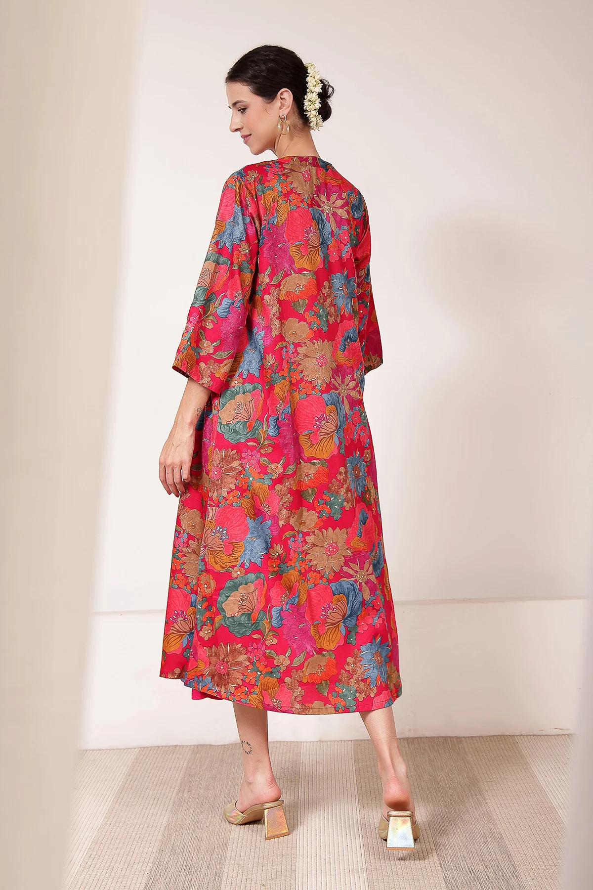 Laila – The Jewel-Tone Feeding Jacket Dress Set - Bright Magenta - Image 4