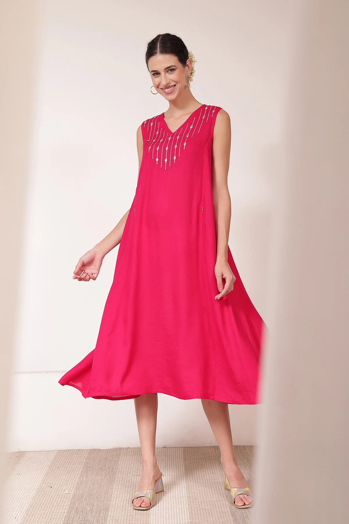 Laila – The Jewel-Tone Feeding Jacket Dress Set - Bright Magenta - Image 5