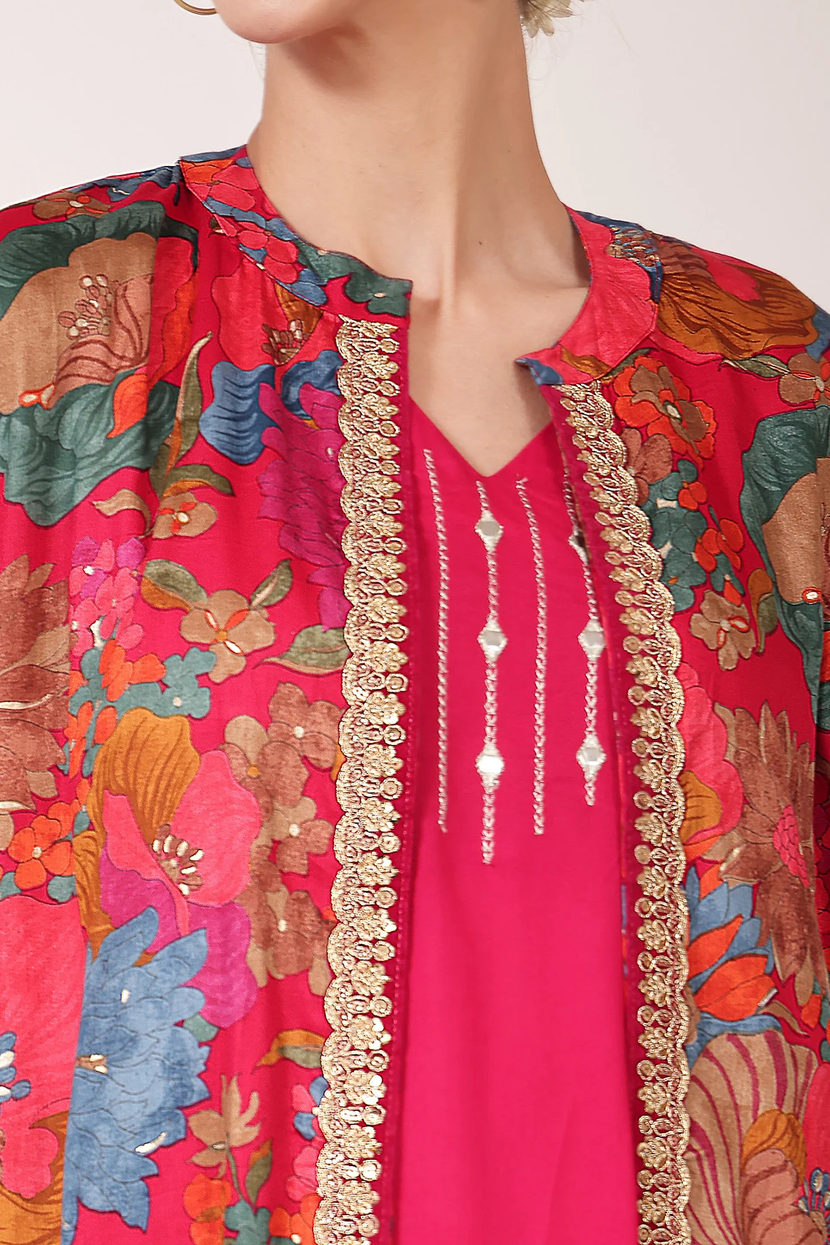 Laila – The Jewel-Tone Feeding Jacket Dress Set - Bright Magenta - Image 8