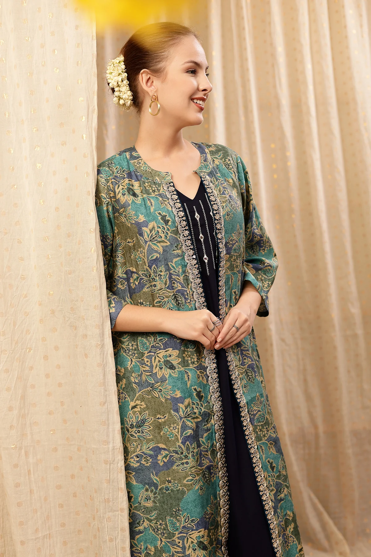 Laila – The Jewel-Tone Feeding Jacket Dress Set - Deep Navy - Image 11