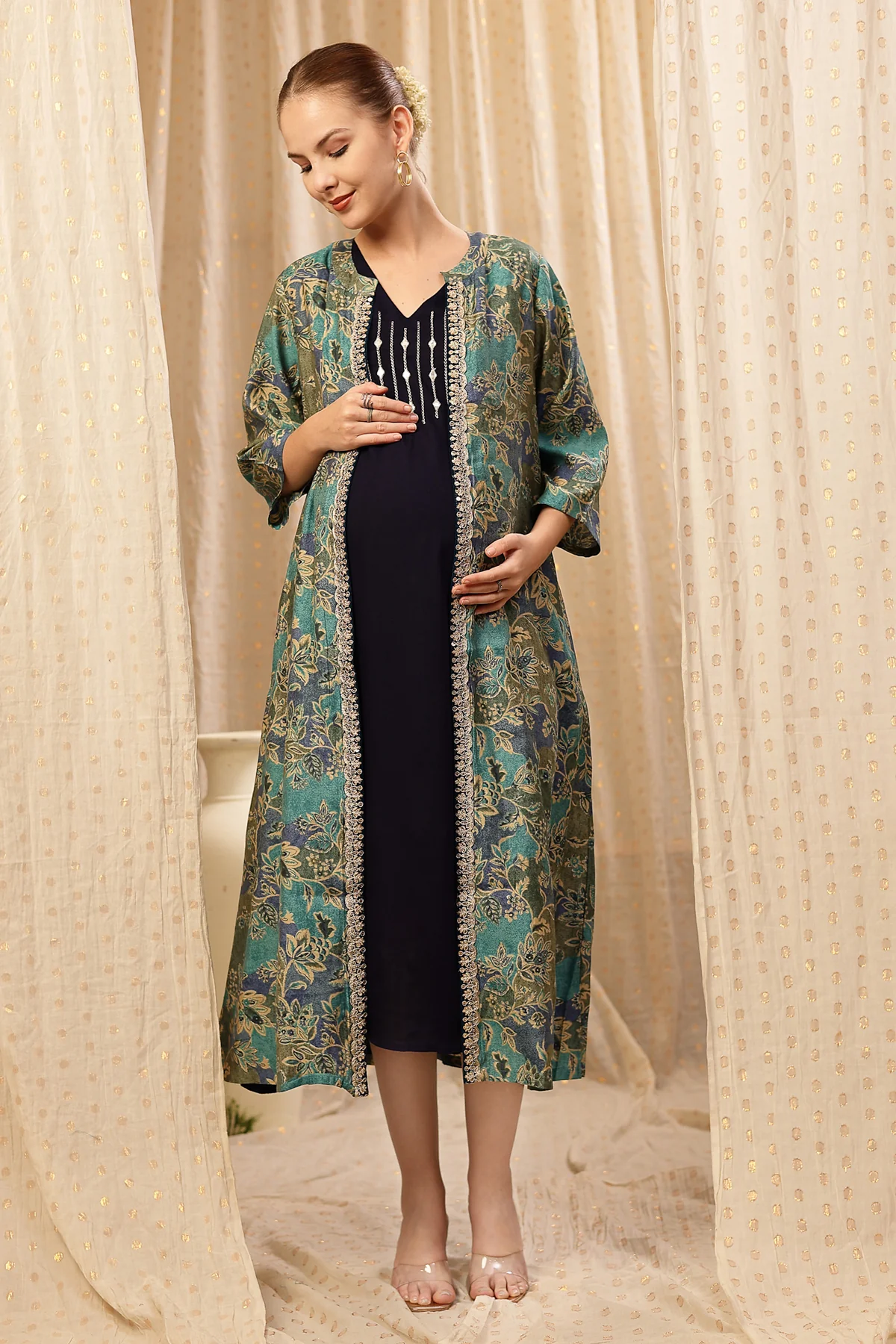 Laila – The Jewel-Tone Feeding Jacket Dress Set - Deep Navy - Image 6