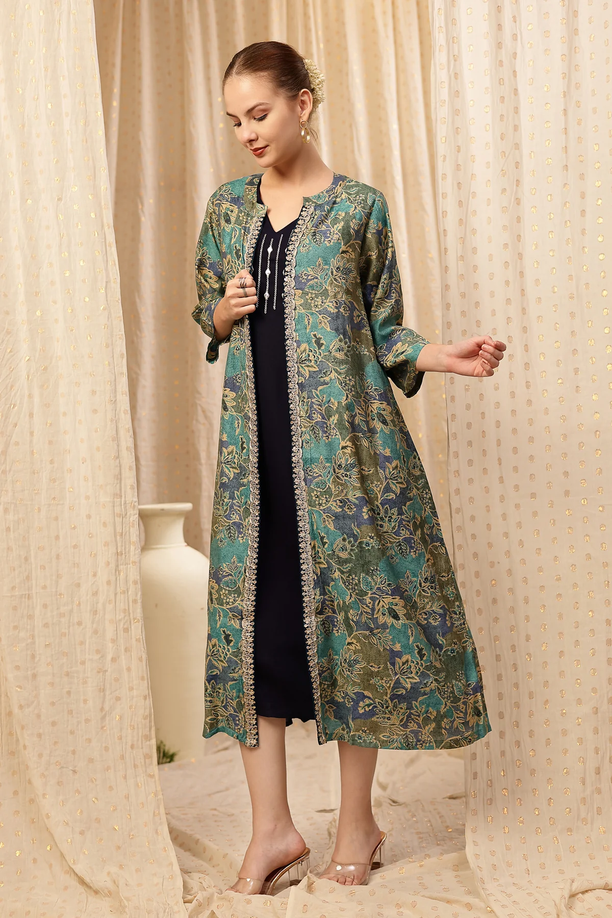 Laila – The Jewel-Tone Feeding Jacket Dress Set - Deep Navy - Image 8
