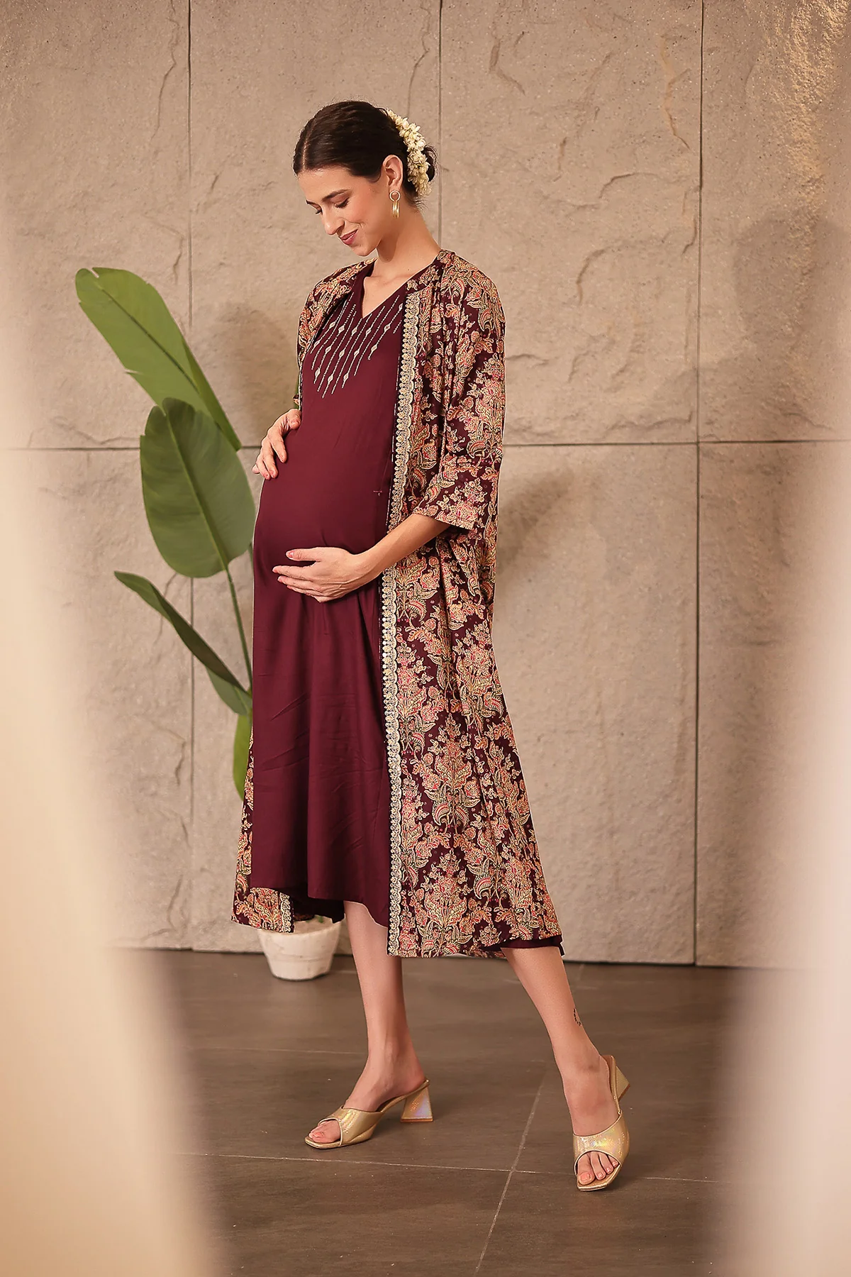 Laila – The Jewel-Tone Feeding Jacket Dress Set - Deep Royal Purple - Image 3