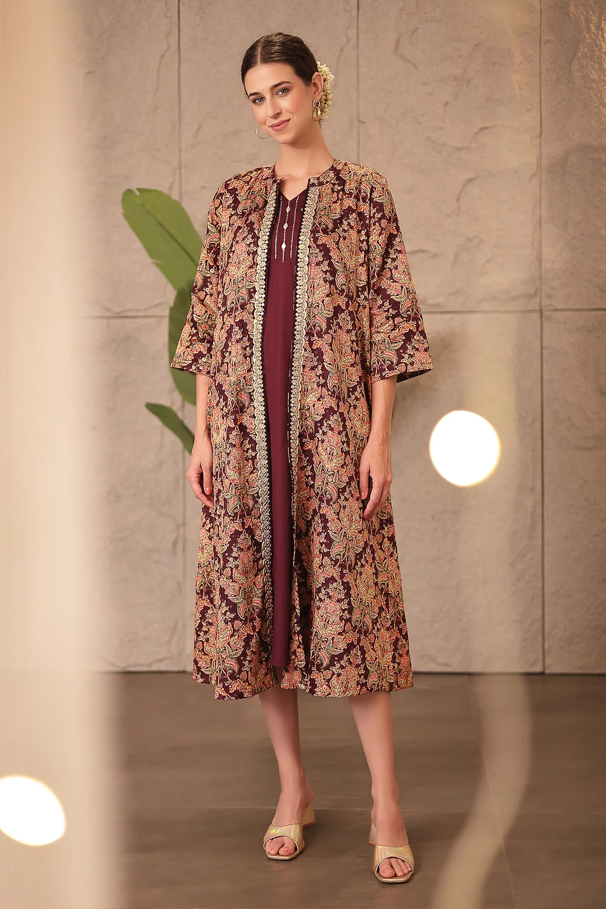 Laila – The Jewel-Tone Feeding Jacket Dress Set - Deep Royal Purple - Image 4