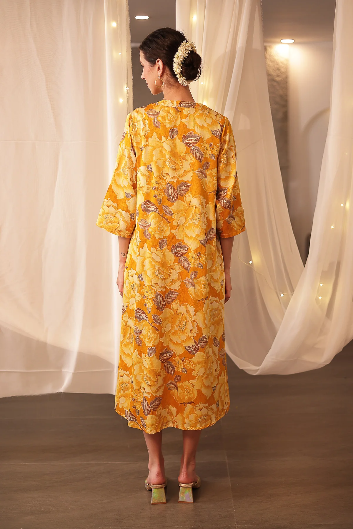 Laila – The Jewel-Tone Feeding Jacket Dress Set - Mustard Yellow - Image 3
