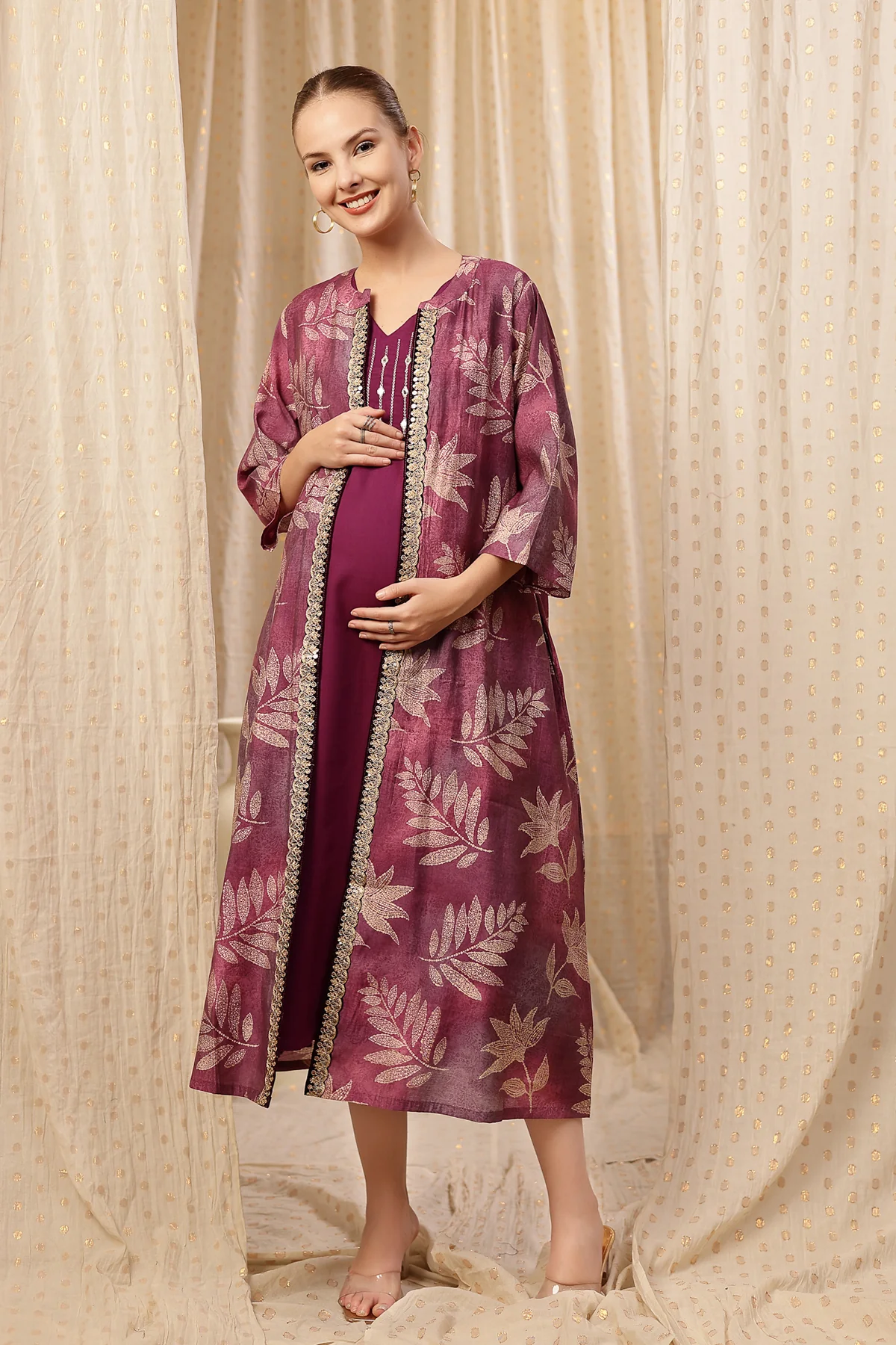 Laila – The Jewel-Tone Feeding Jacket Dress Set - Purple - Image 11