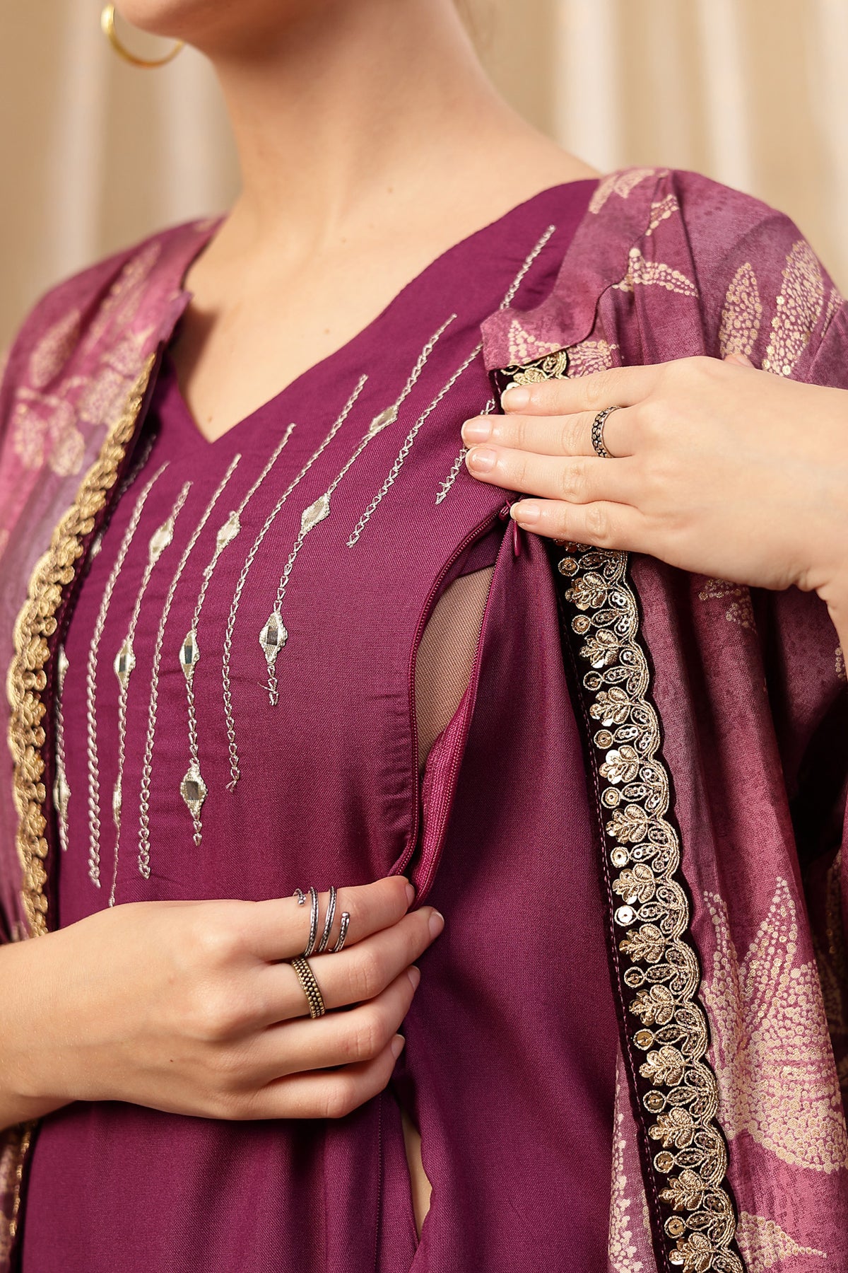Laila – The Jewel-Tone Feeding Jacket Dress Set - Purple - Image 2