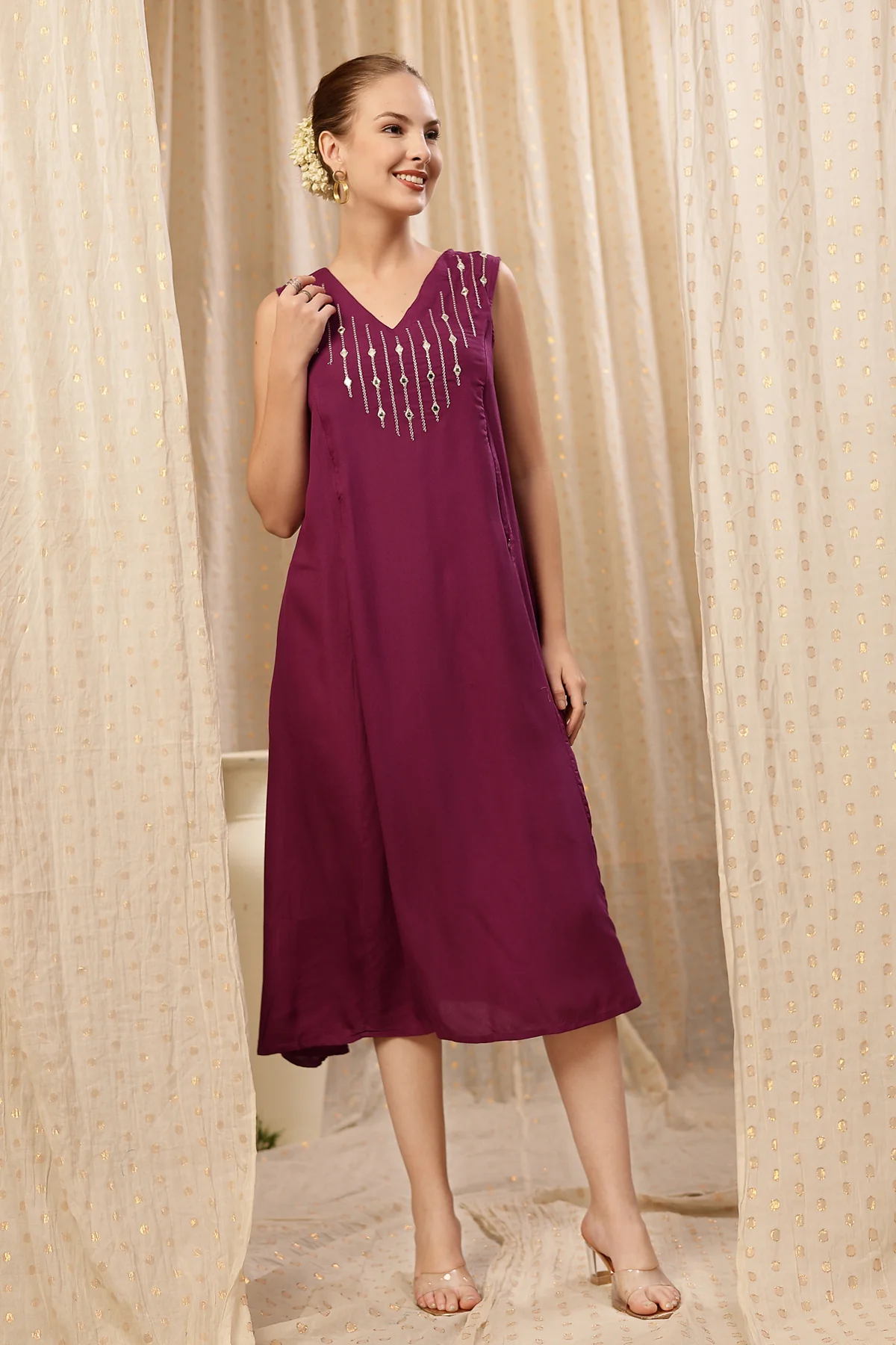 Laila – The Jewel-Tone Feeding Jacket Dress Set - Purple - Image 4