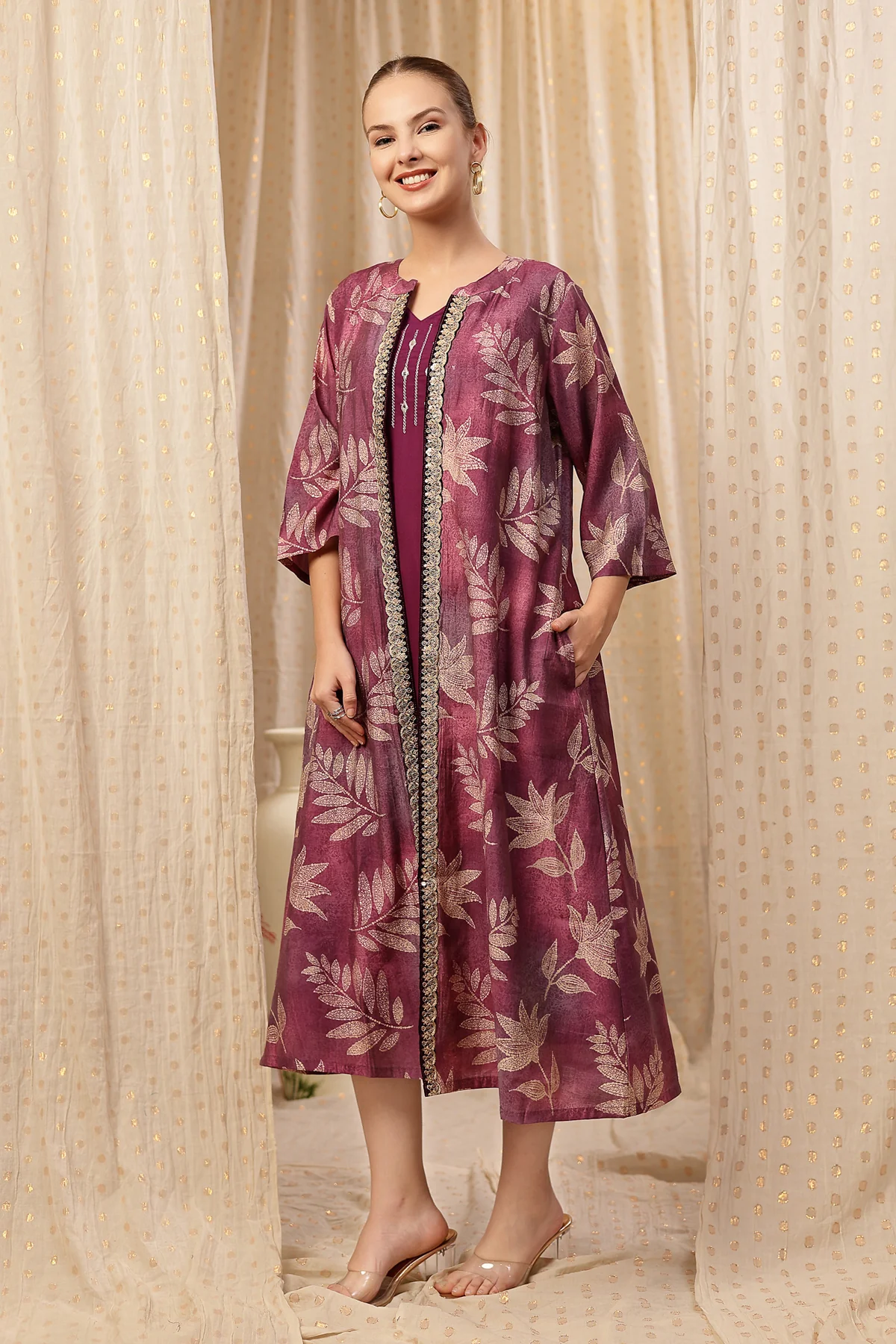 Laila – The Jewel-Tone Feeding Jacket Dress Set - Purple - Image 5