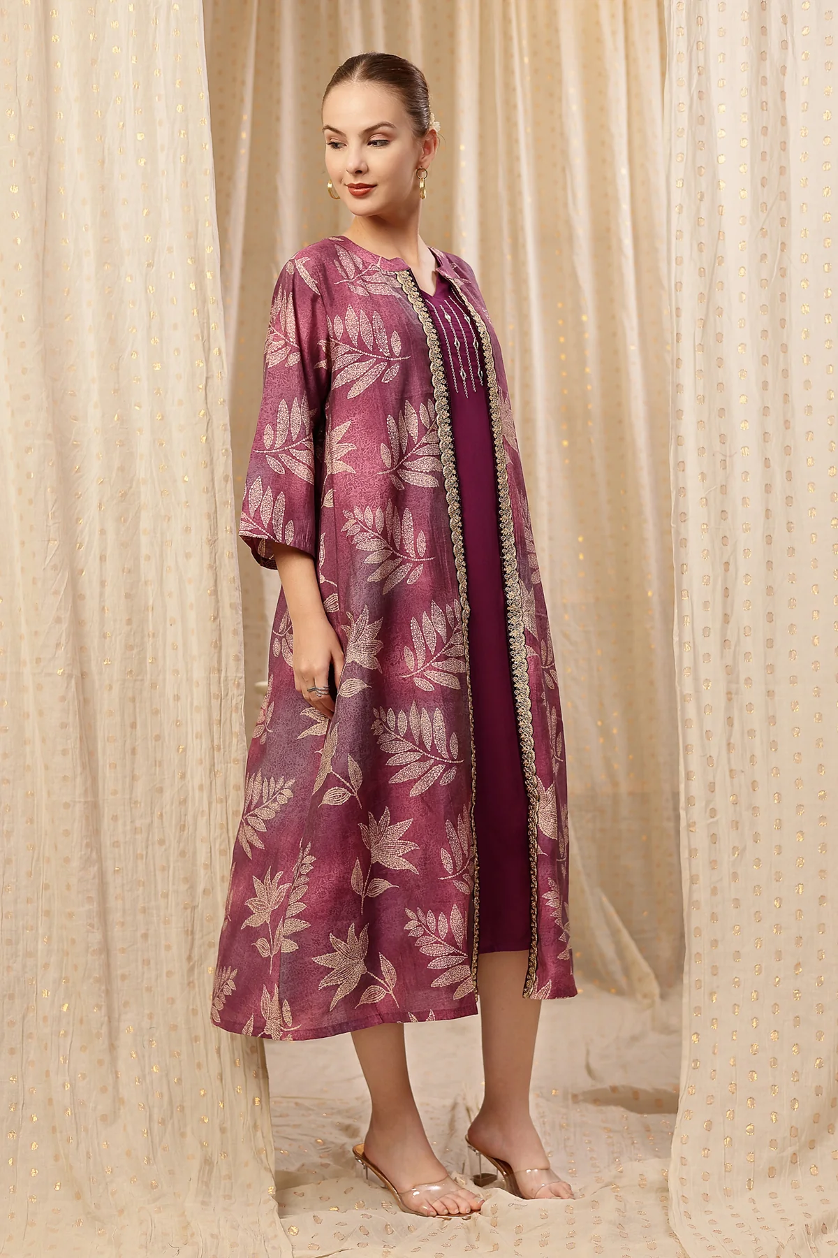 Laila – The Jewel-Tone Feeding Jacket Dress Set - Purple - Image 7
