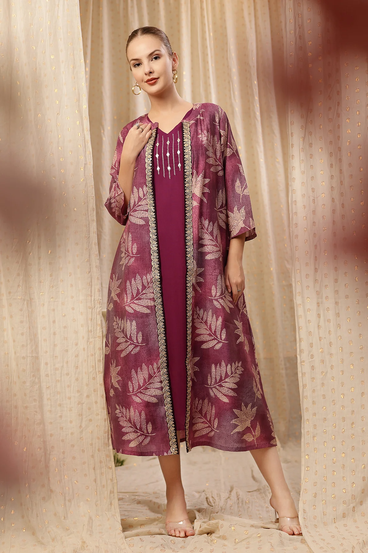 Laila – The Jewel-Tone Feeding Jacket Dress Set - Purple - Image 9