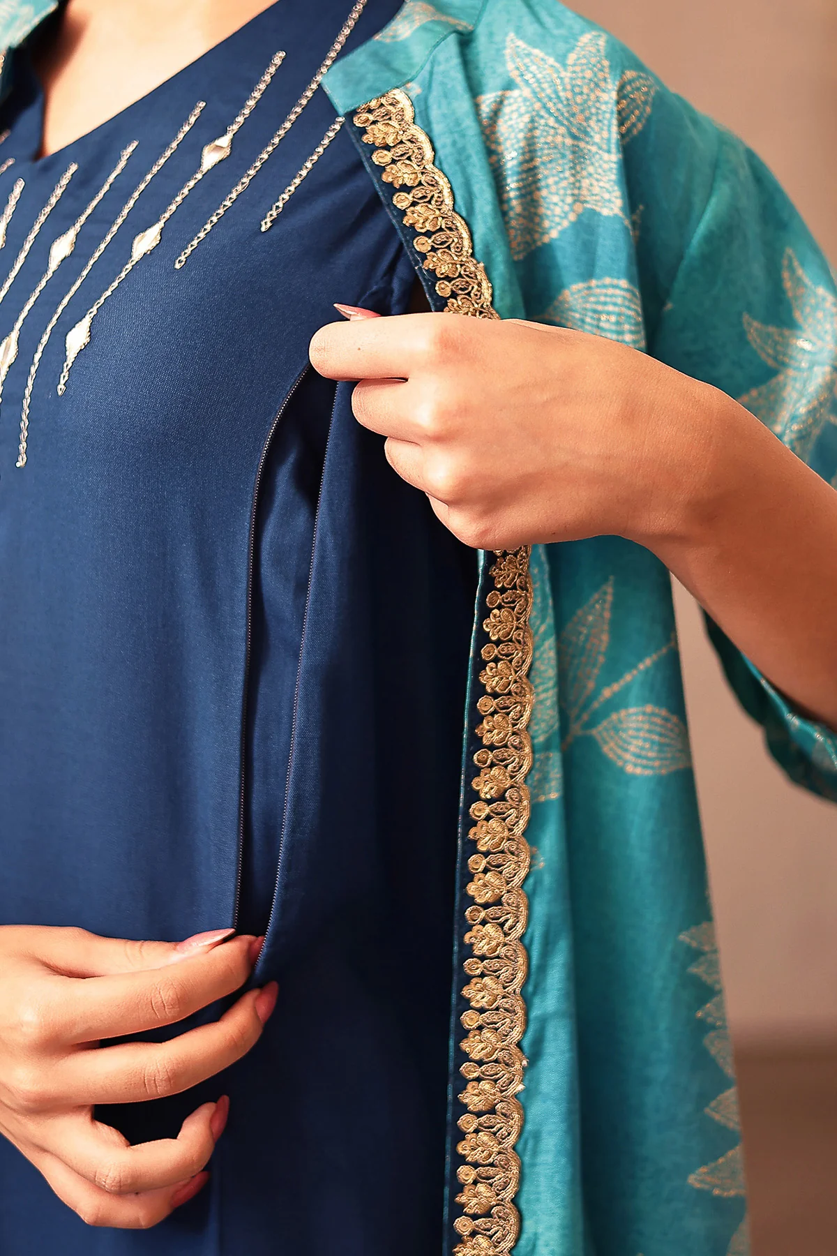 Laila – The Jewel-Tone Feeding Jacket Dress Set - Sky Blue - Image 2