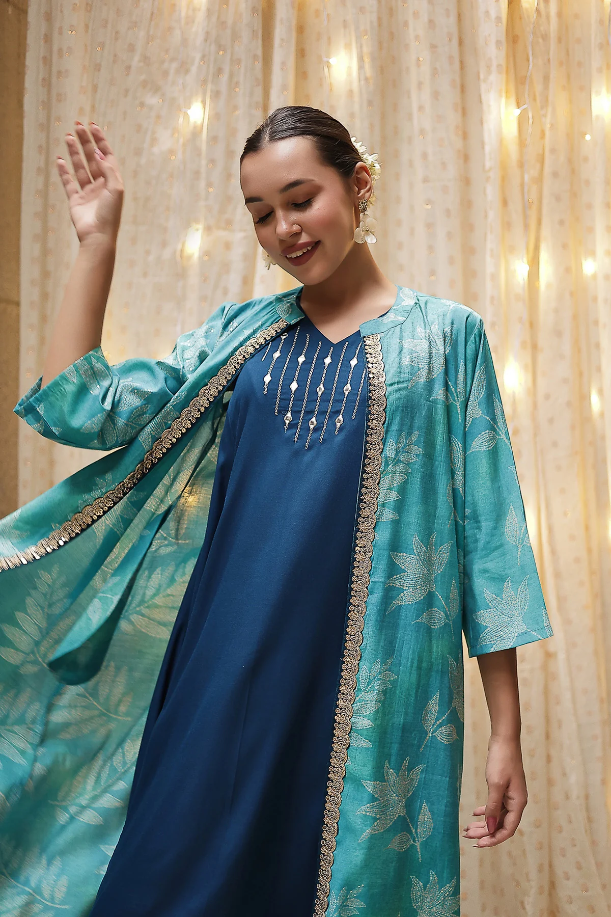 Laila – The Jewel-Tone Feeding Jacket Dress Set - Sky Blue - Image 4