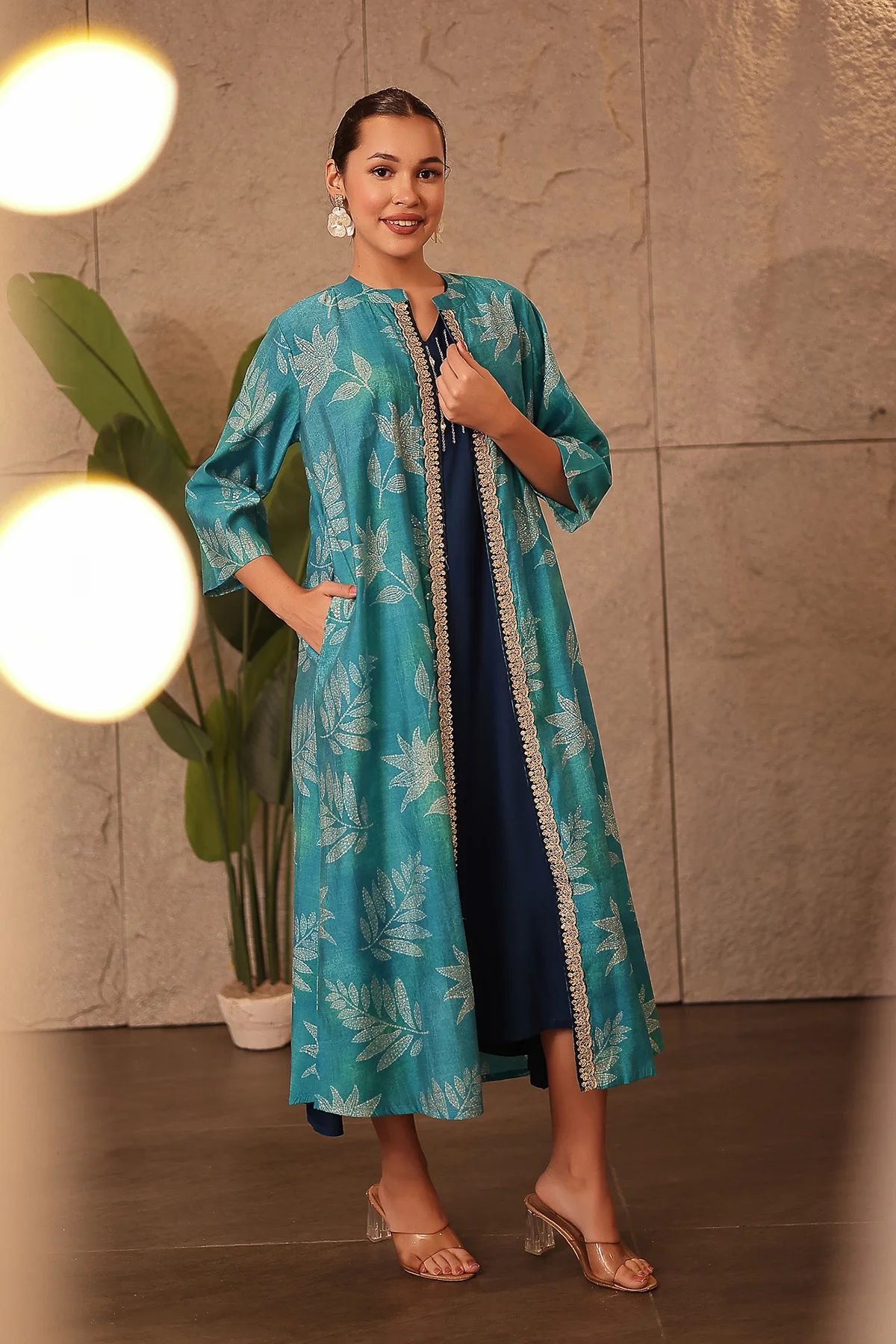 Laila – The Jewel-Tone Feeding Jacket Dress Set - Sky Blue - Image 5