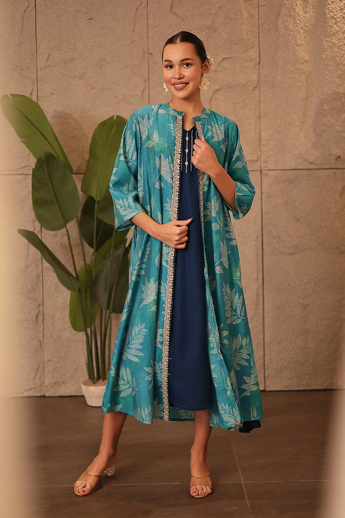 Laila – The Jewel-Tone Feeding Jacket Dress Set - Sky Blue - Image 6