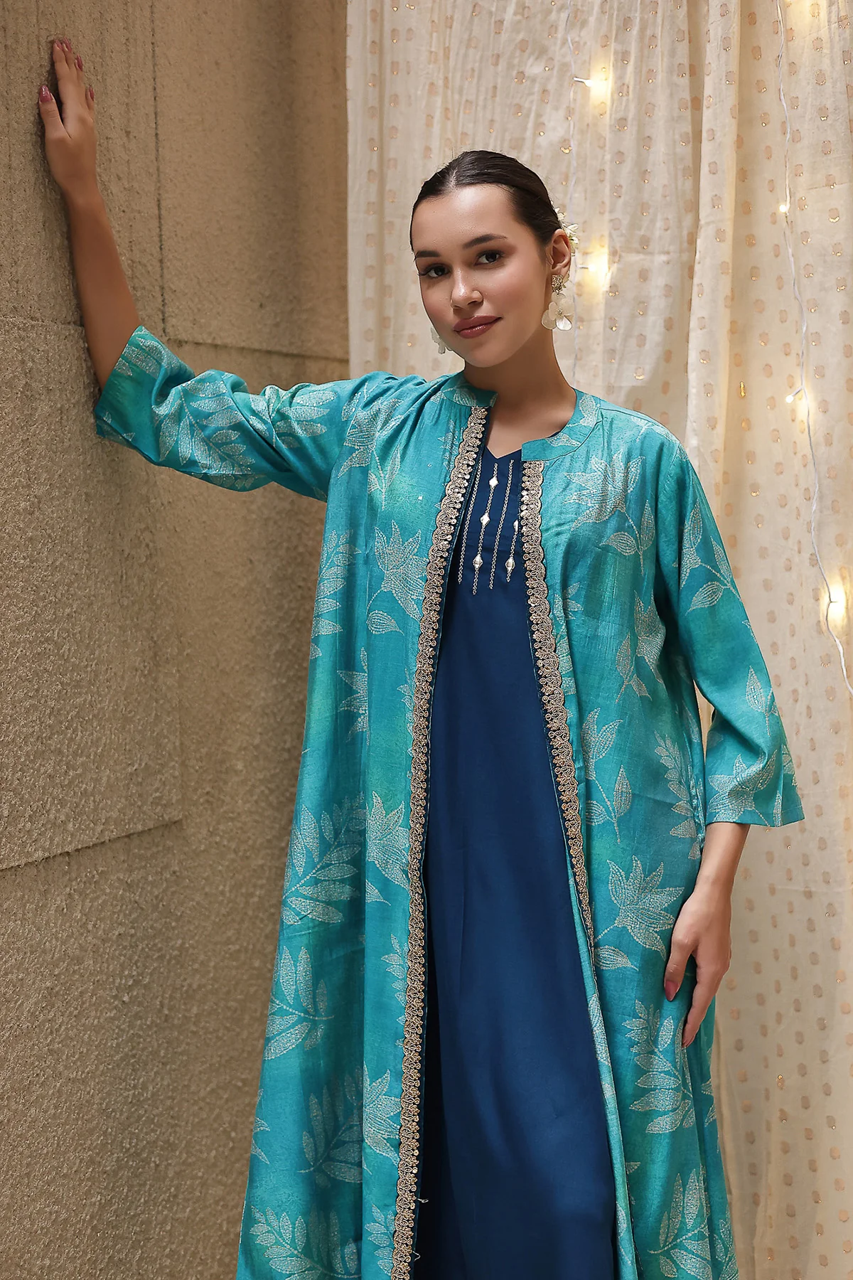 Laila – The Jewel-Tone Feeding Jacket Dress Set - Sky Blue - Image 8