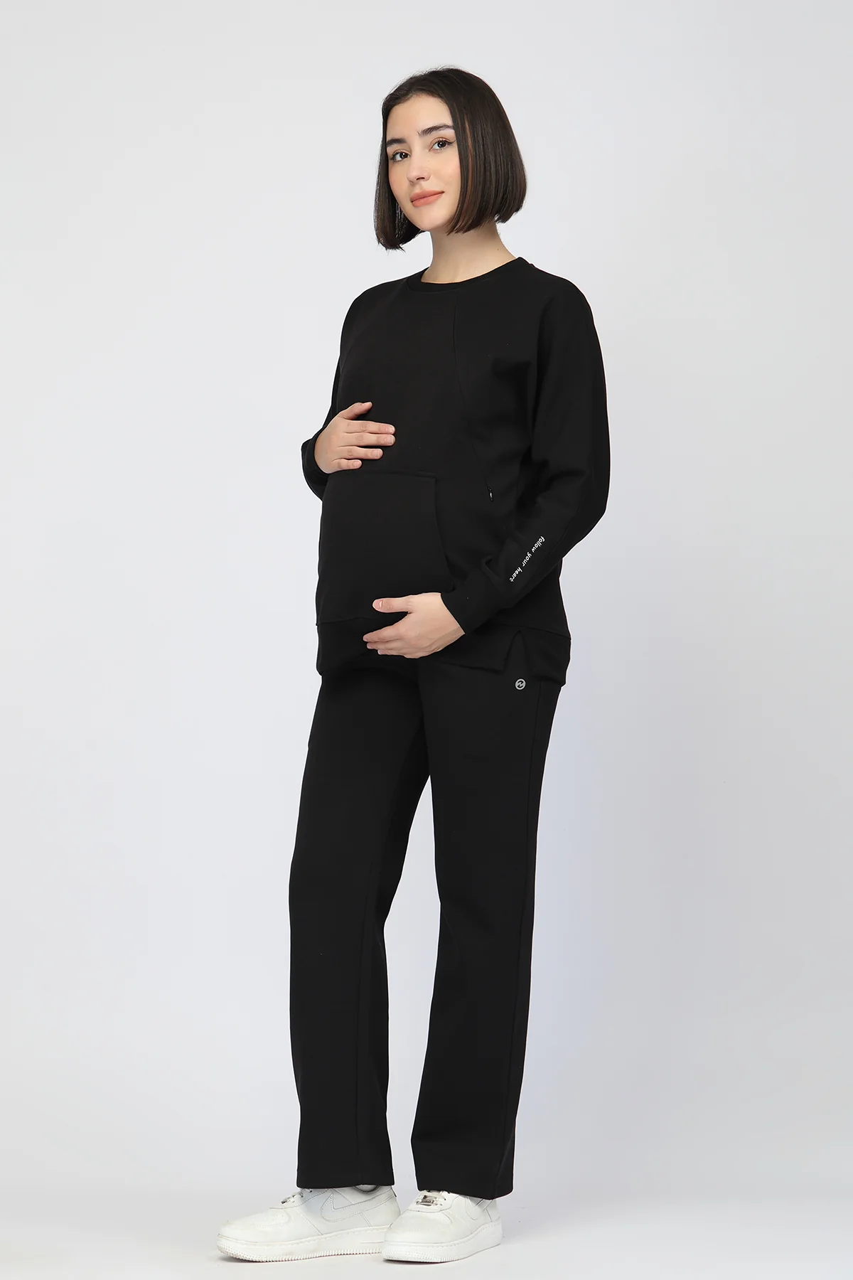 Laya Maternity Sweatshirt & Ribbed Pant Set - Black - Image 4