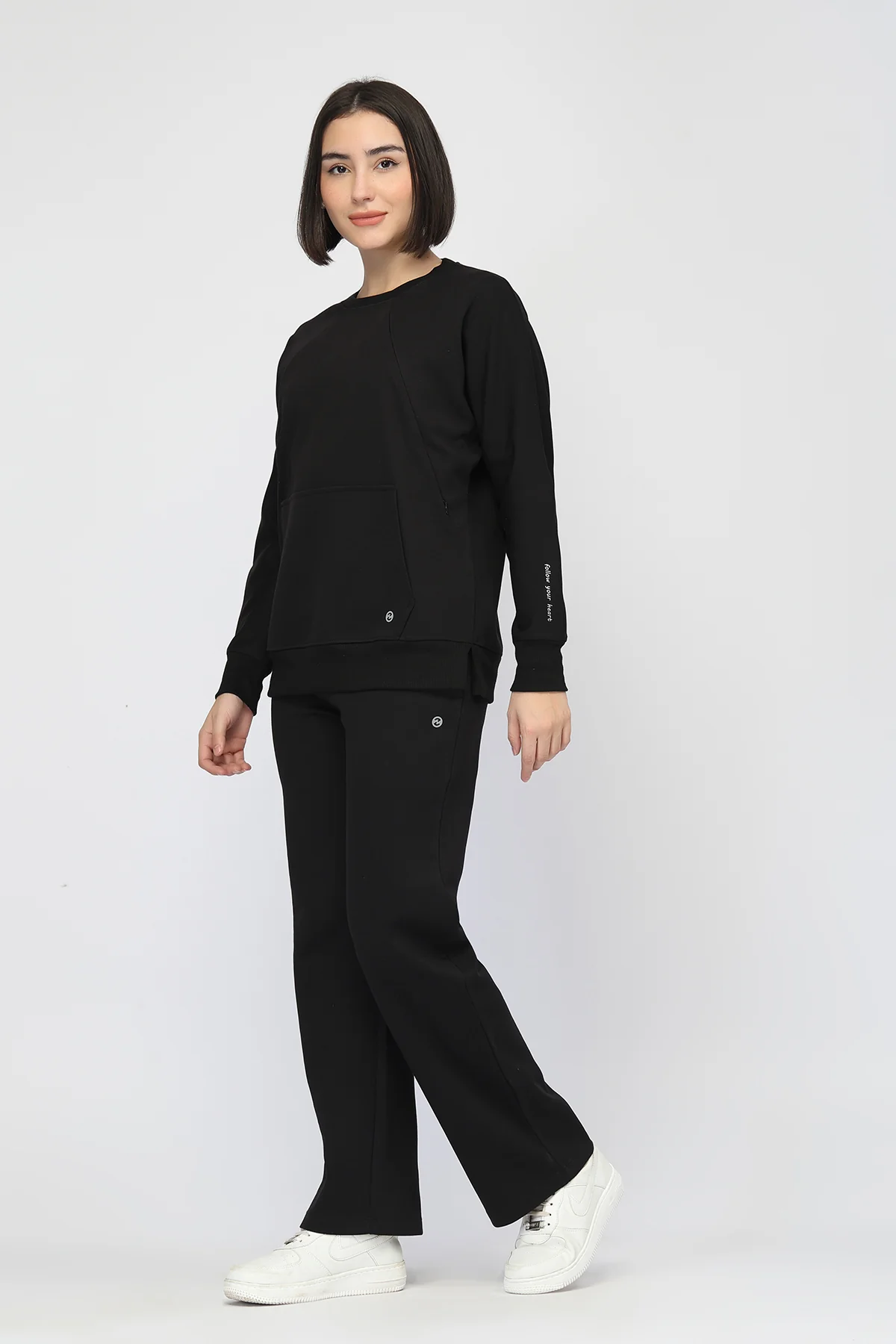 Laya Maternity Sweatshirt & Ribbed Pant Set - Black - Image 7