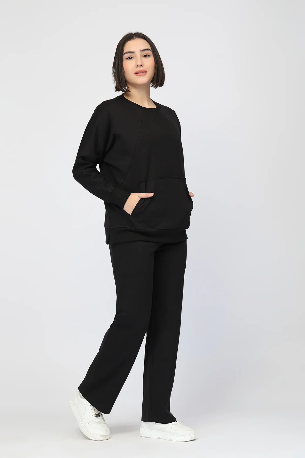 Laya Maternity Sweatshirt & Ribbed Pant Set - Black - Image 8