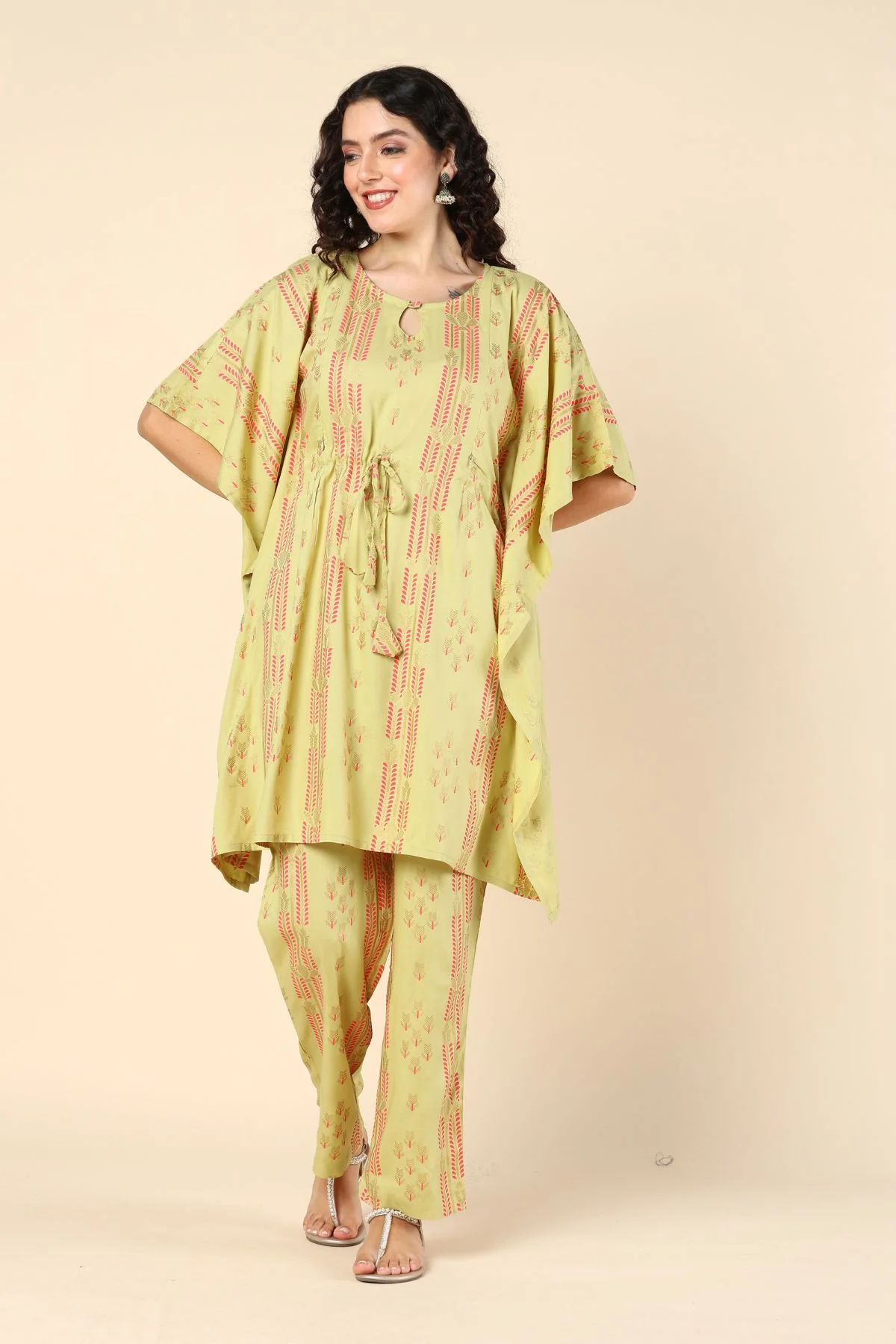 Light Green Pregnancy Maternity Kaftan Set (Top & Bottom) - Image 2