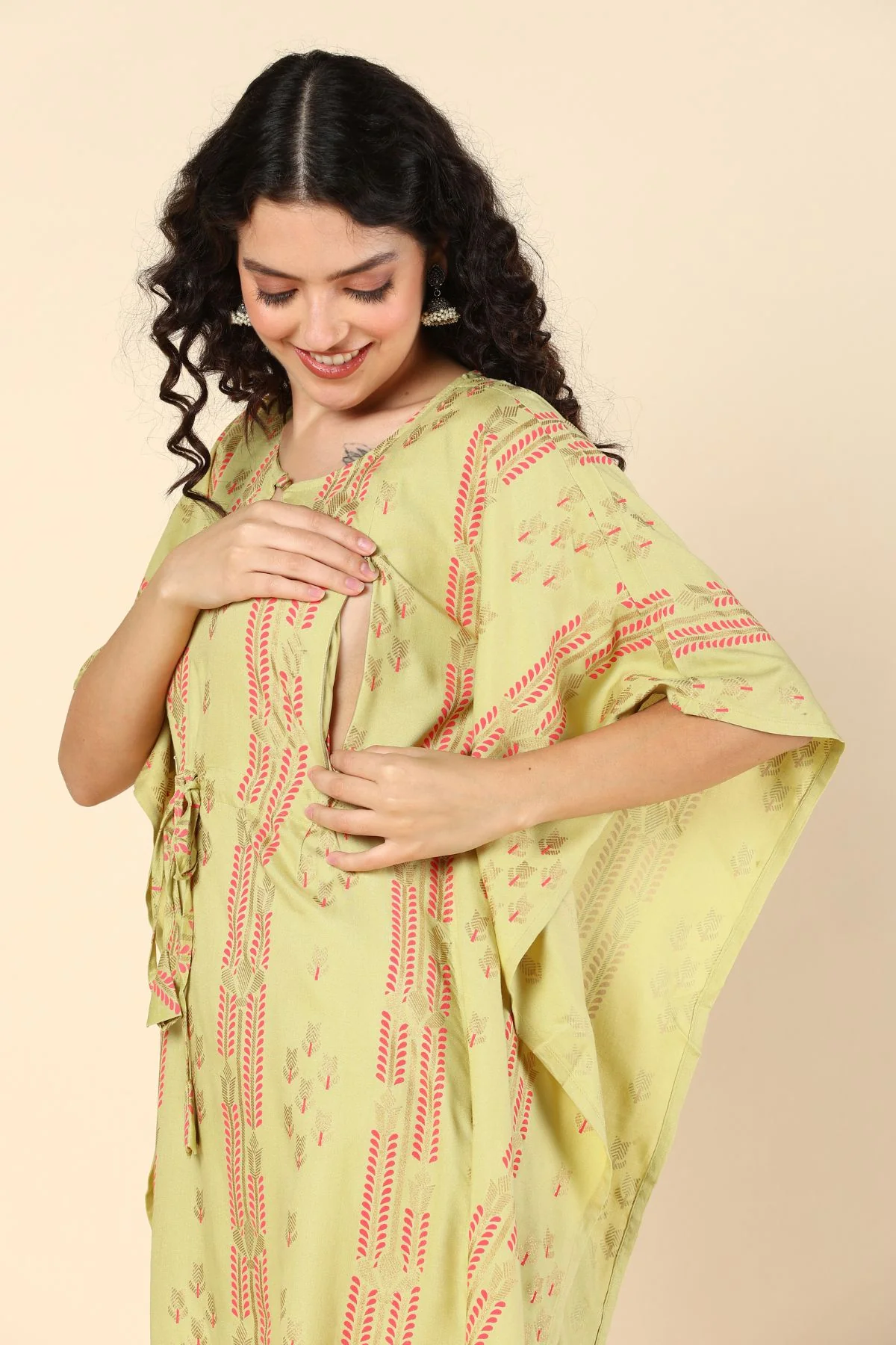 Light Green Pregnancy Maternity Kaftan Set (Top & Bottom) - Image 3