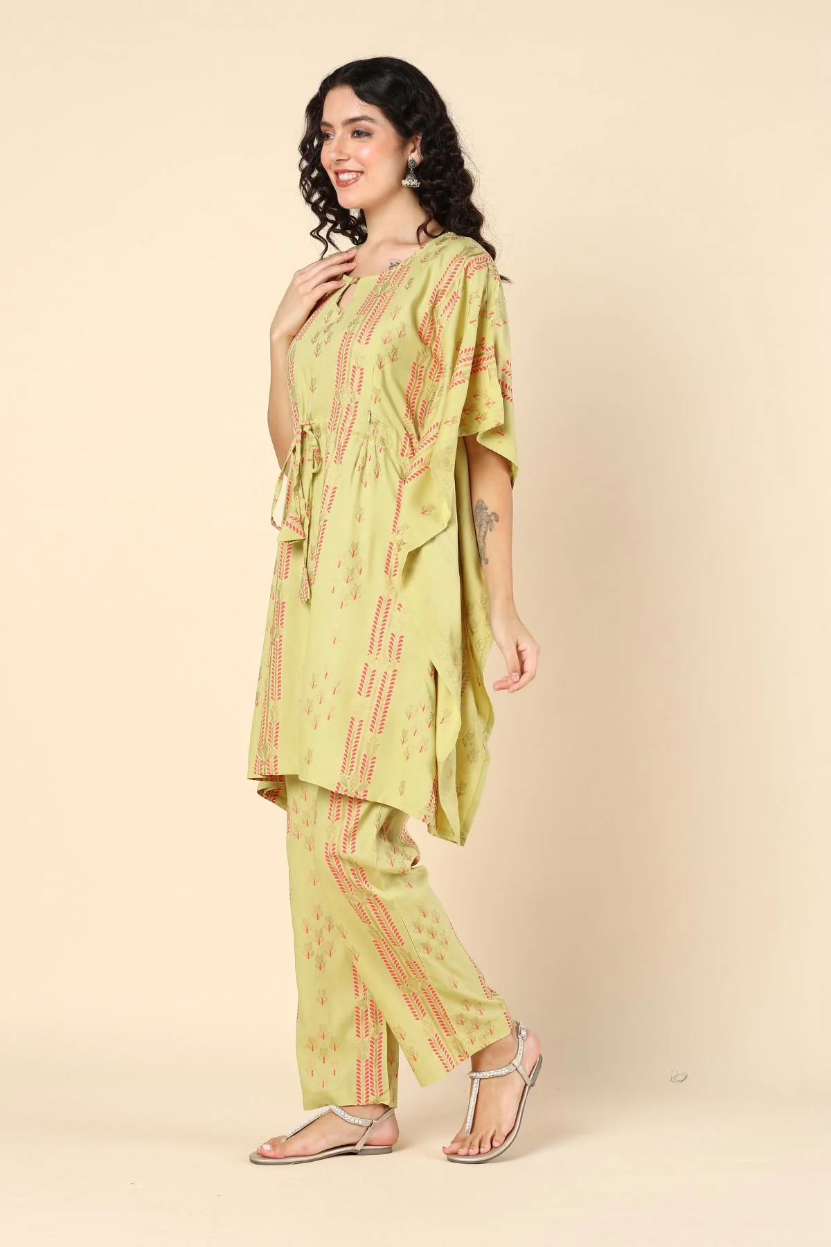 Light Green Pregnancy Maternity Kaftan Set (Top & Bottom) - Image 5