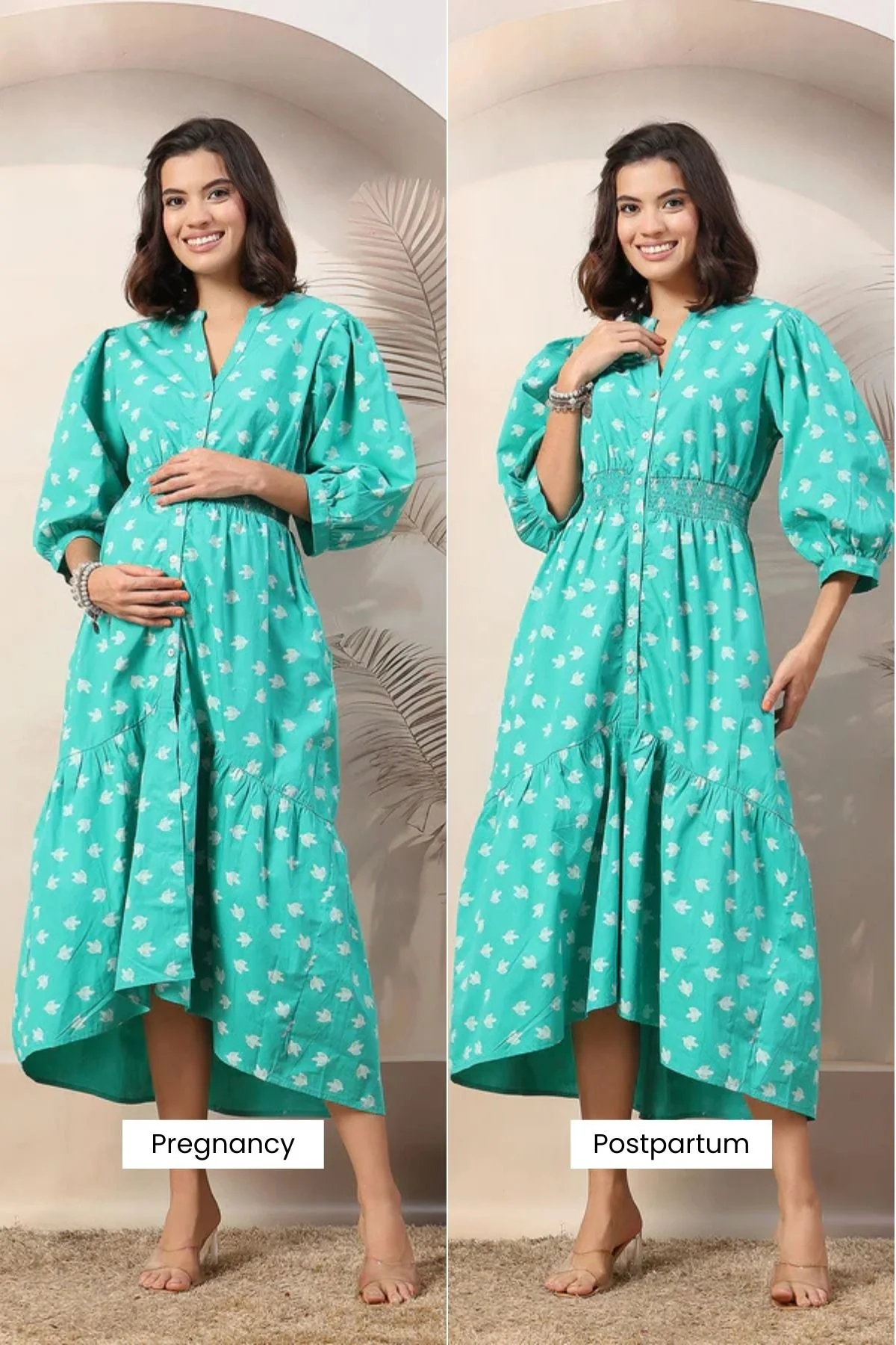 Light Green Zipless Maternity Dress with Tiers - Image 12