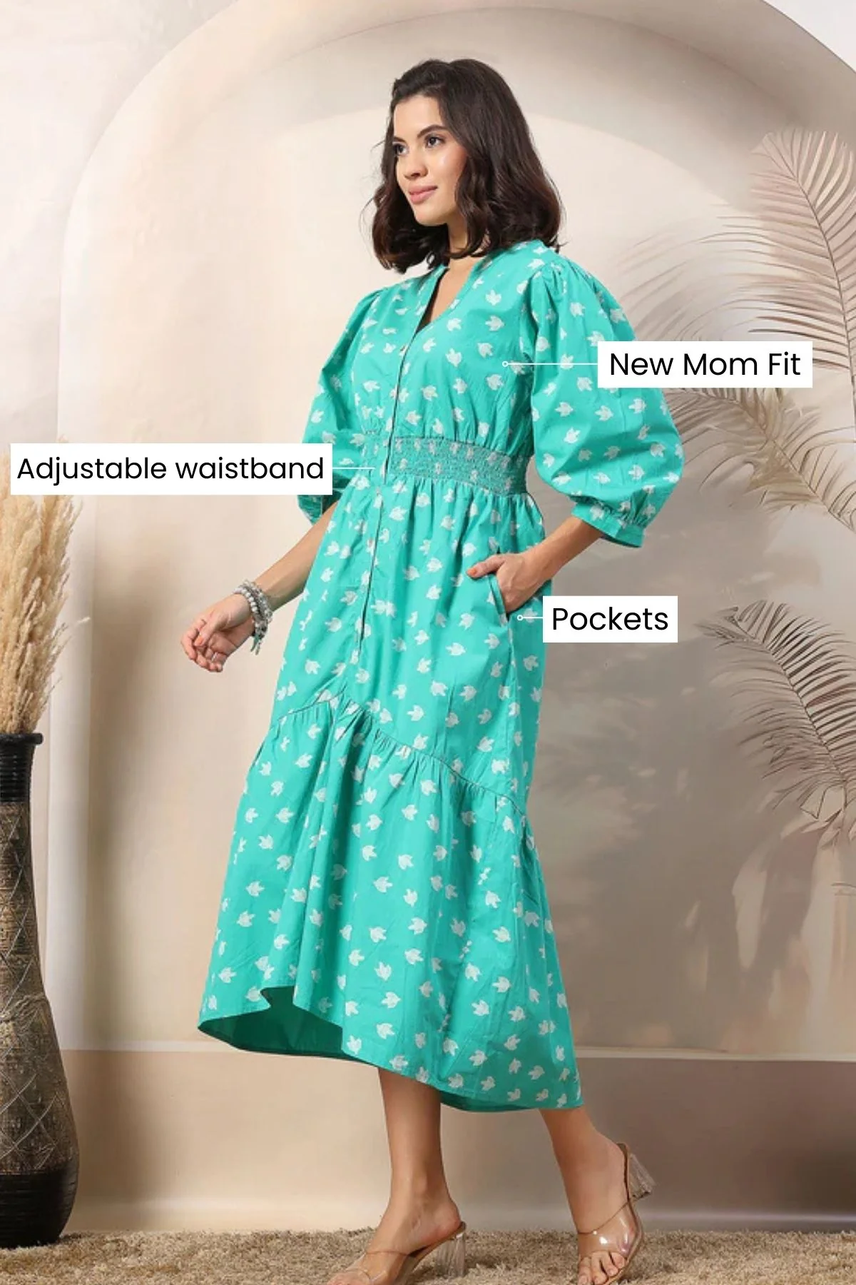 Light Green Zipless Maternity Dress with Tiers - Image 4