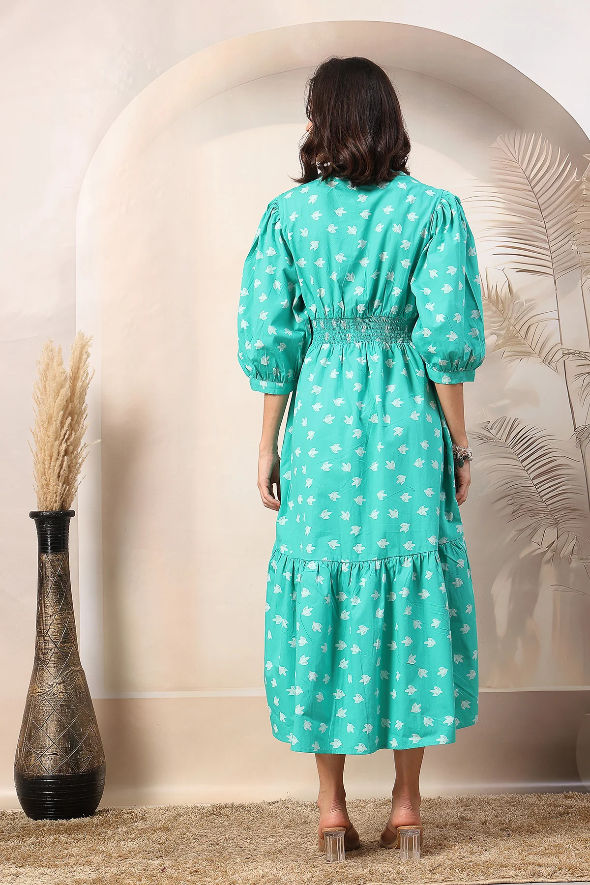 Light Green Zipless Maternity Dress with Tiers - Image 6