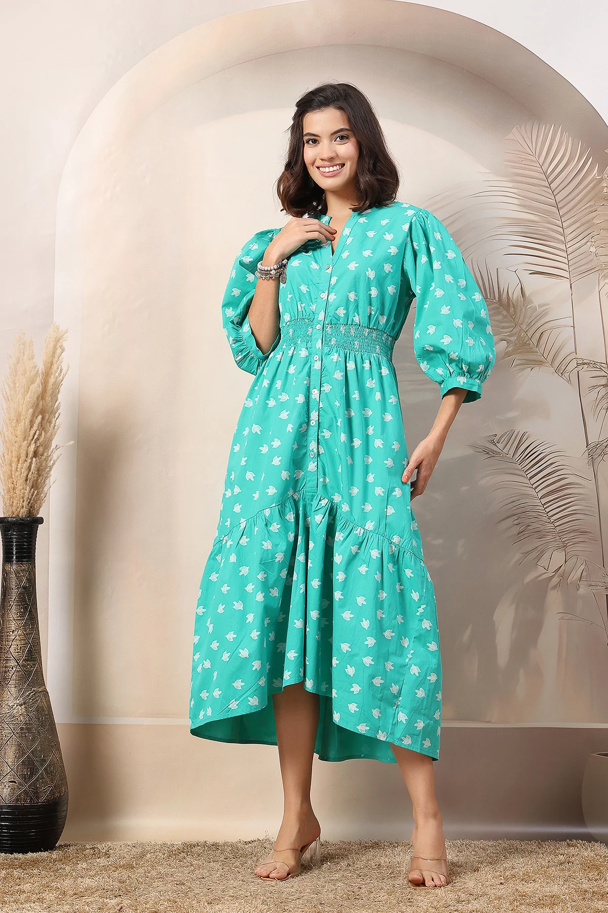 Light Green Zipless Maternity Dress with Tiers - Image 8