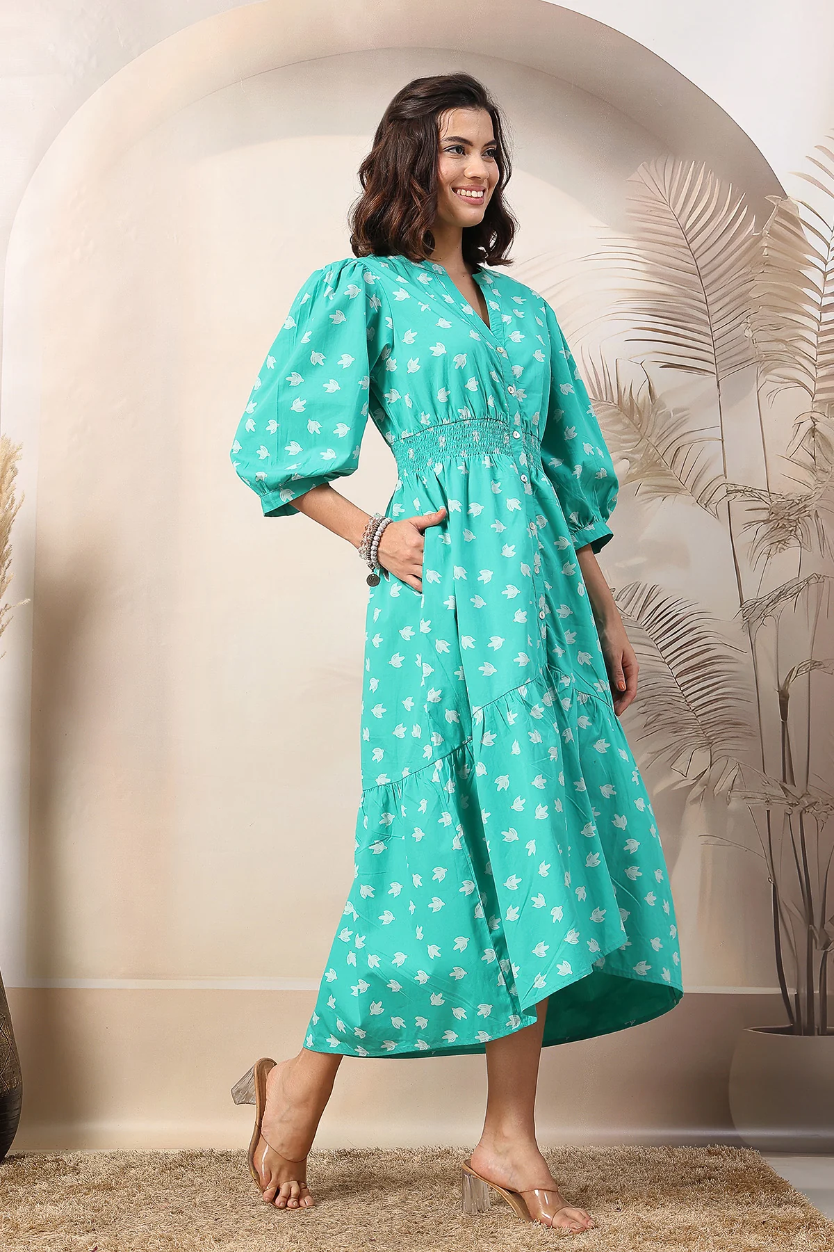 Light Green Zipless Maternity Dress with Tiers - Image 9