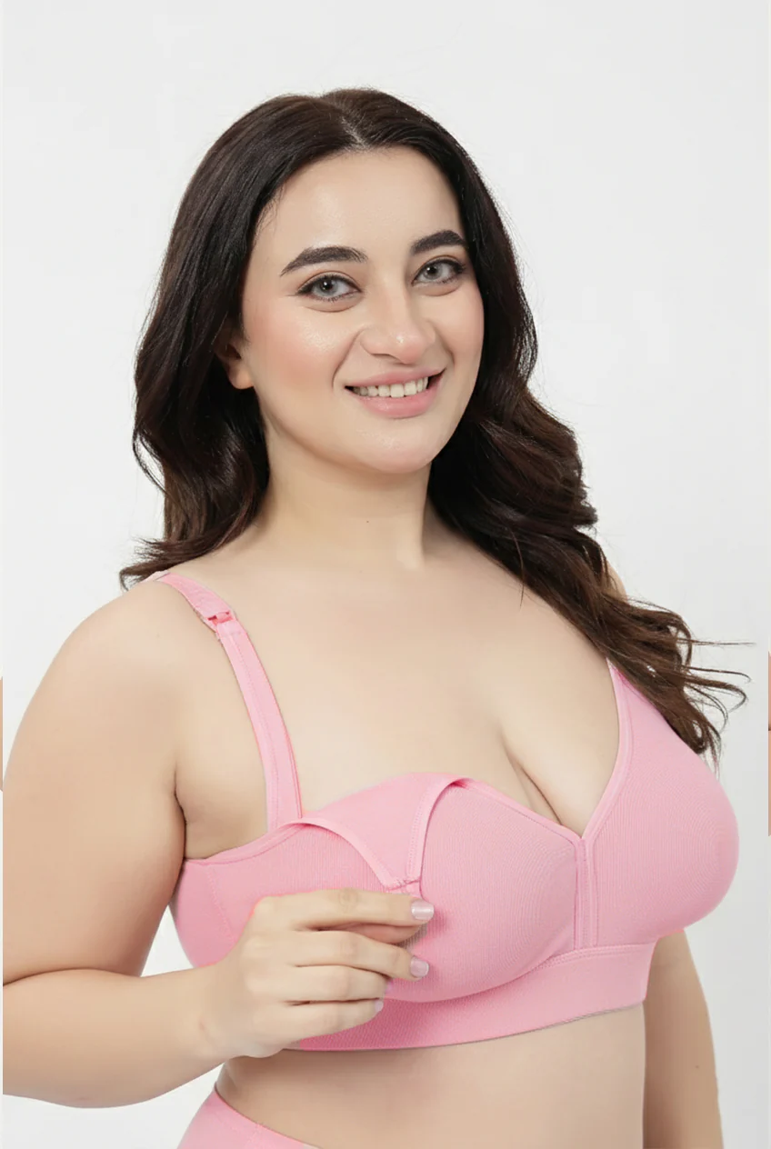 Lira Ribbed Cotton Nursing Padded Bra - Baby Pink - Image 10