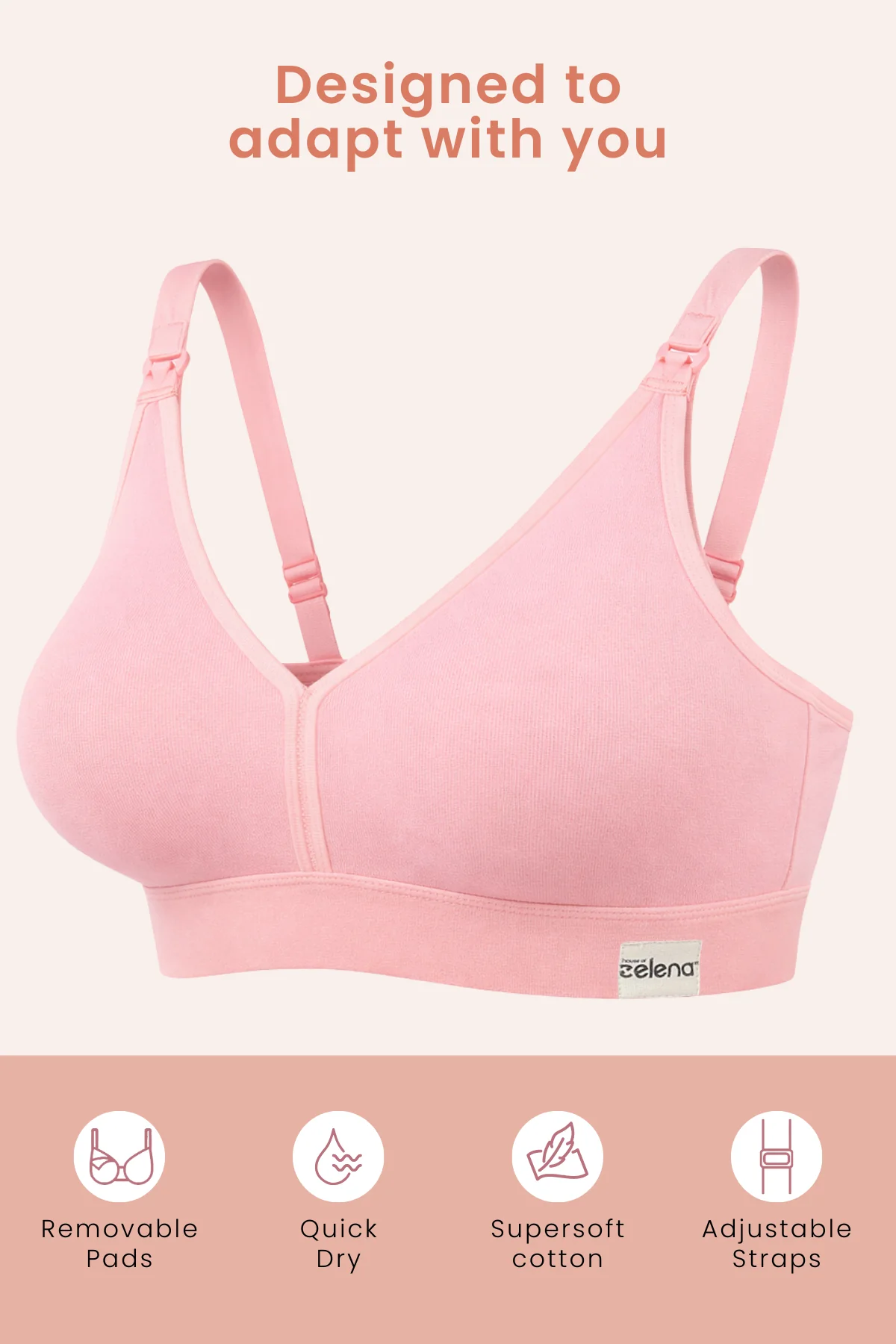 Lira Ribbed Cotton Nursing Padded Bra - Baby Pink - Image 4