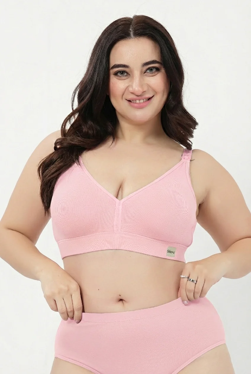 Lira Ribbed Cotton Nursing Padded Bra - Baby Pink - Image 6