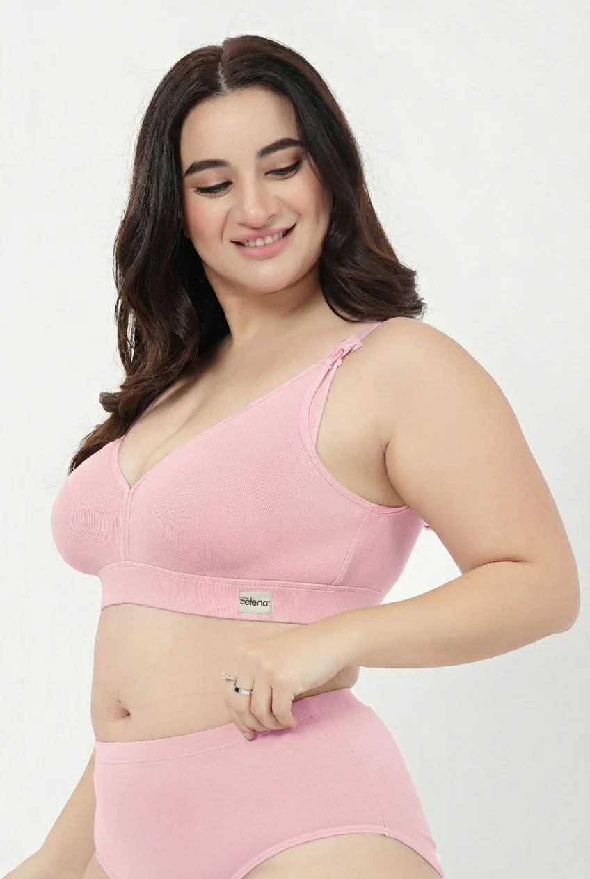 Lira Ribbed Cotton Nursing Padded Bra - Baby Pink - Image 8