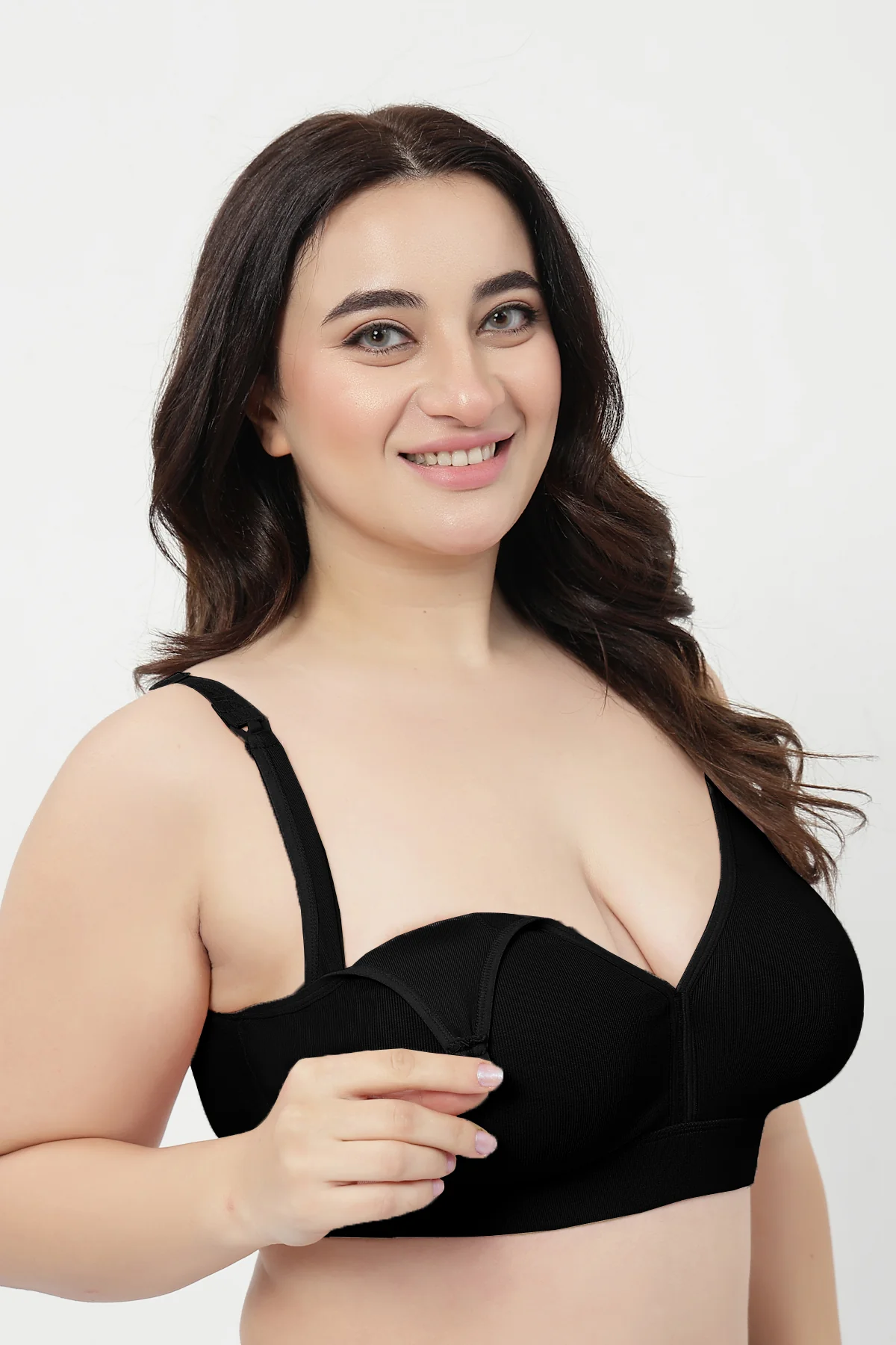 Lira Ribbed Cotton Nursing Padded Bra - Black - Image 11