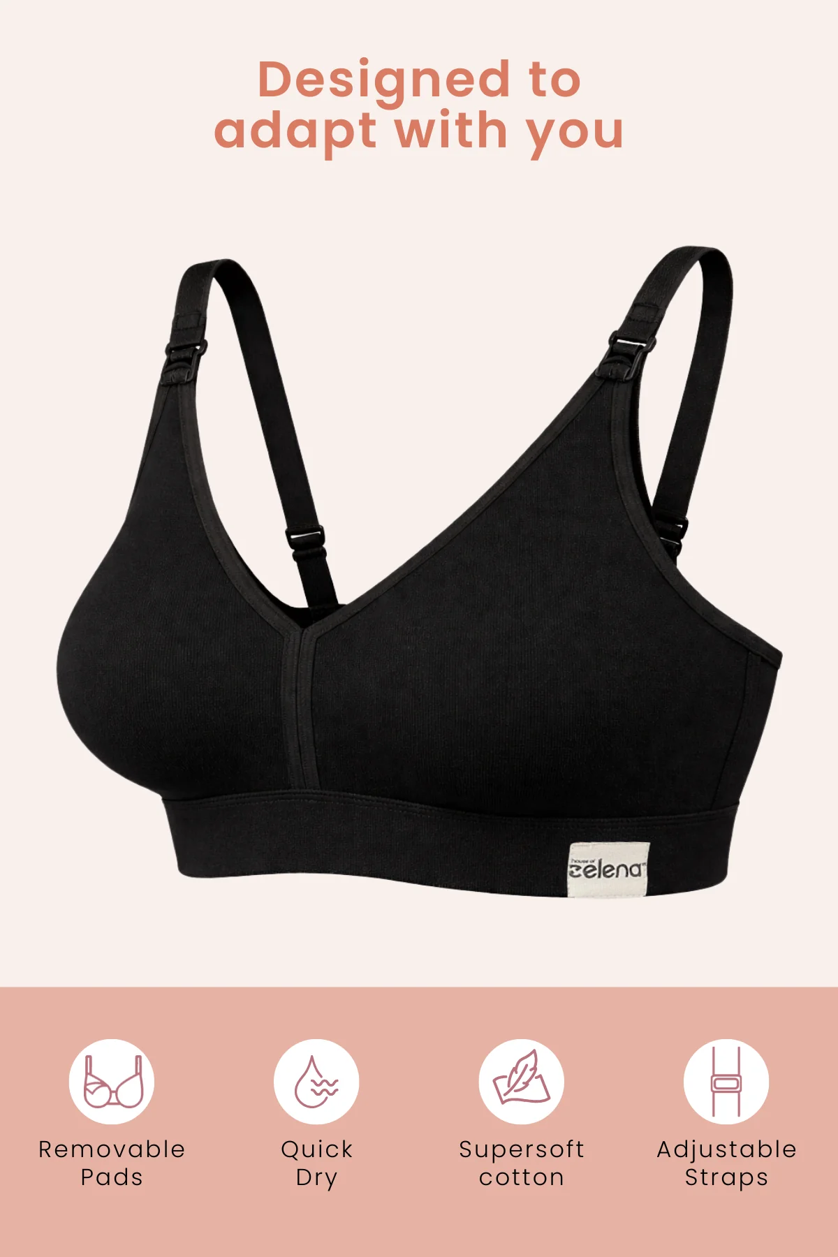 Lira Ribbed Cotton Nursing Padded Bra - Black - Image 3
