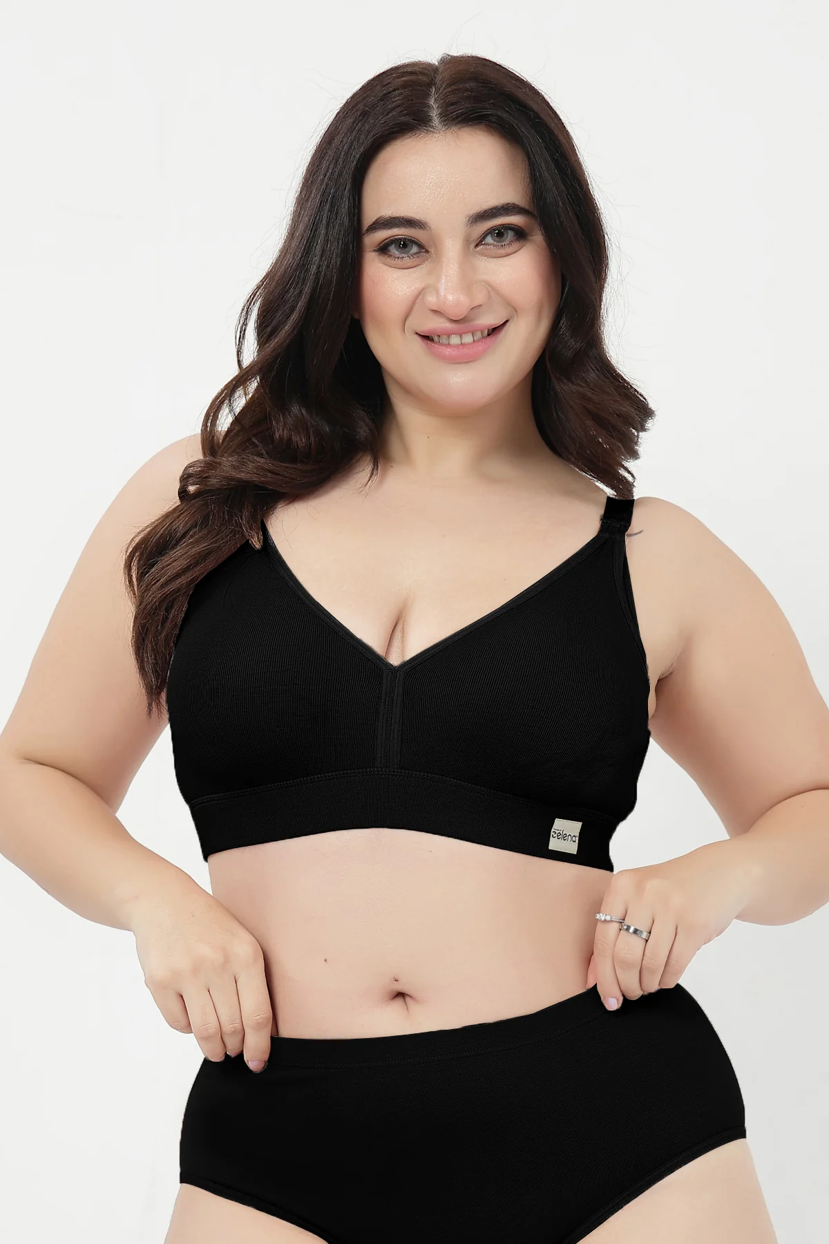 Lira Ribbed Cotton Nursing Padded Bra - Black - Image 6