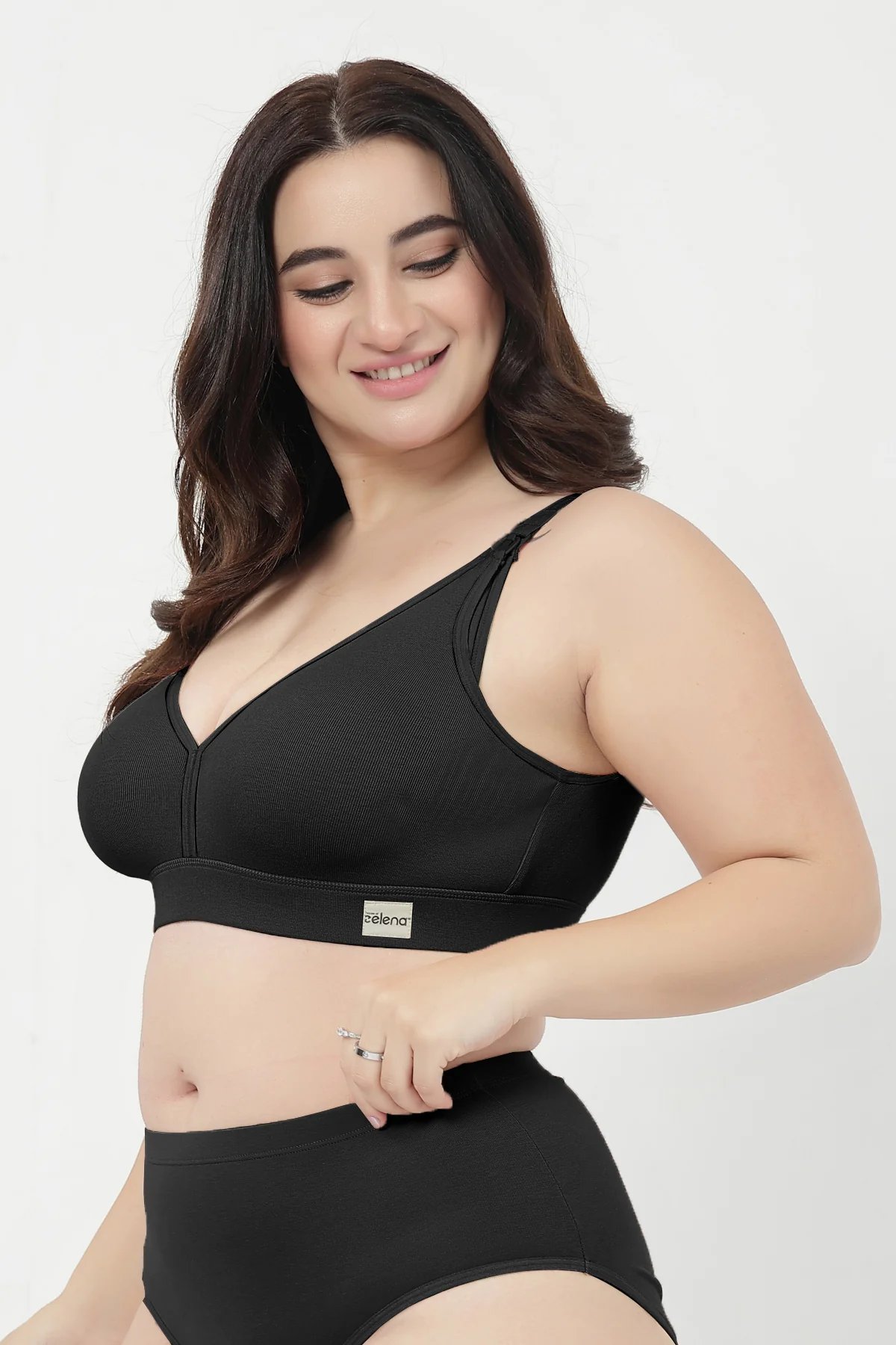 Lira Ribbed Cotton Nursing Padded Bra - Black - Image 7
