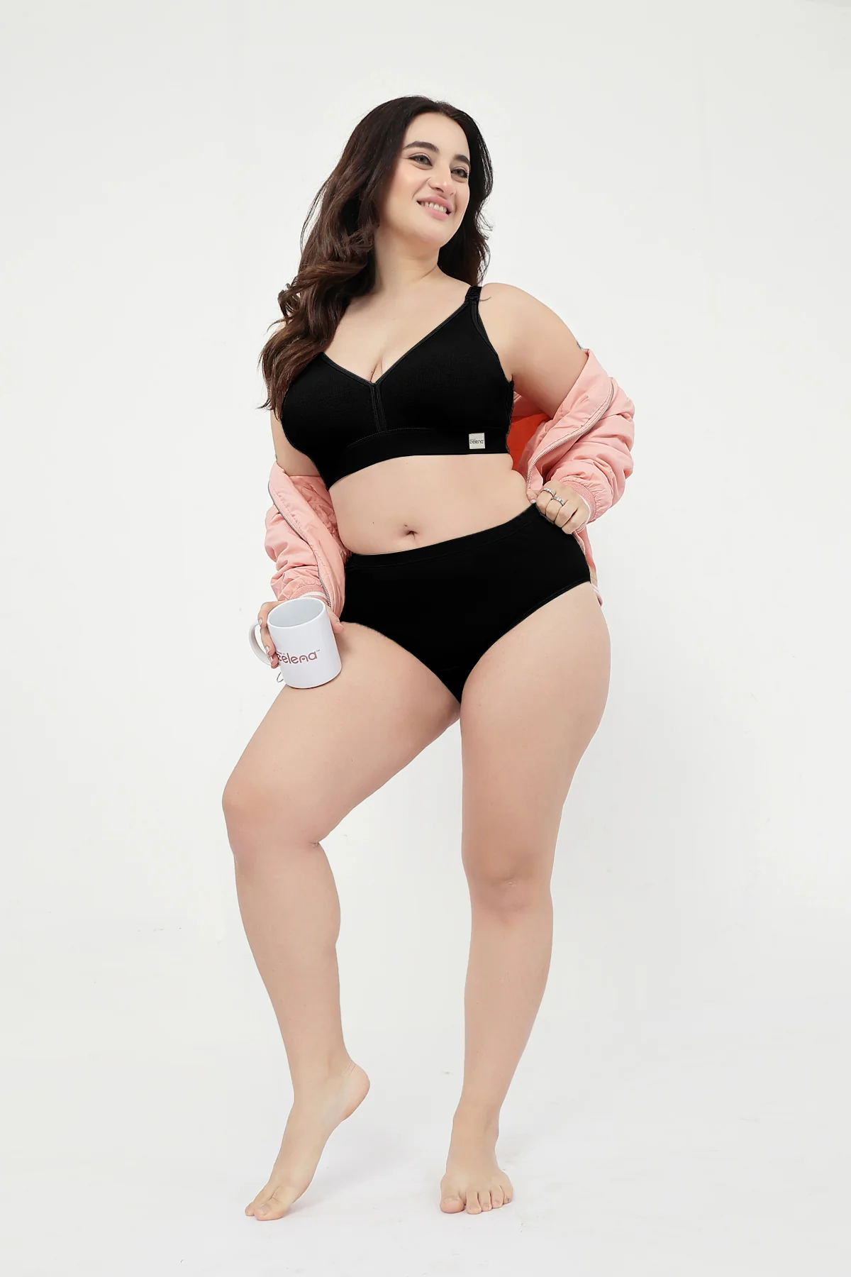 Lira Ribbed Cotton Nursing Padded Bra - Black - Image 8