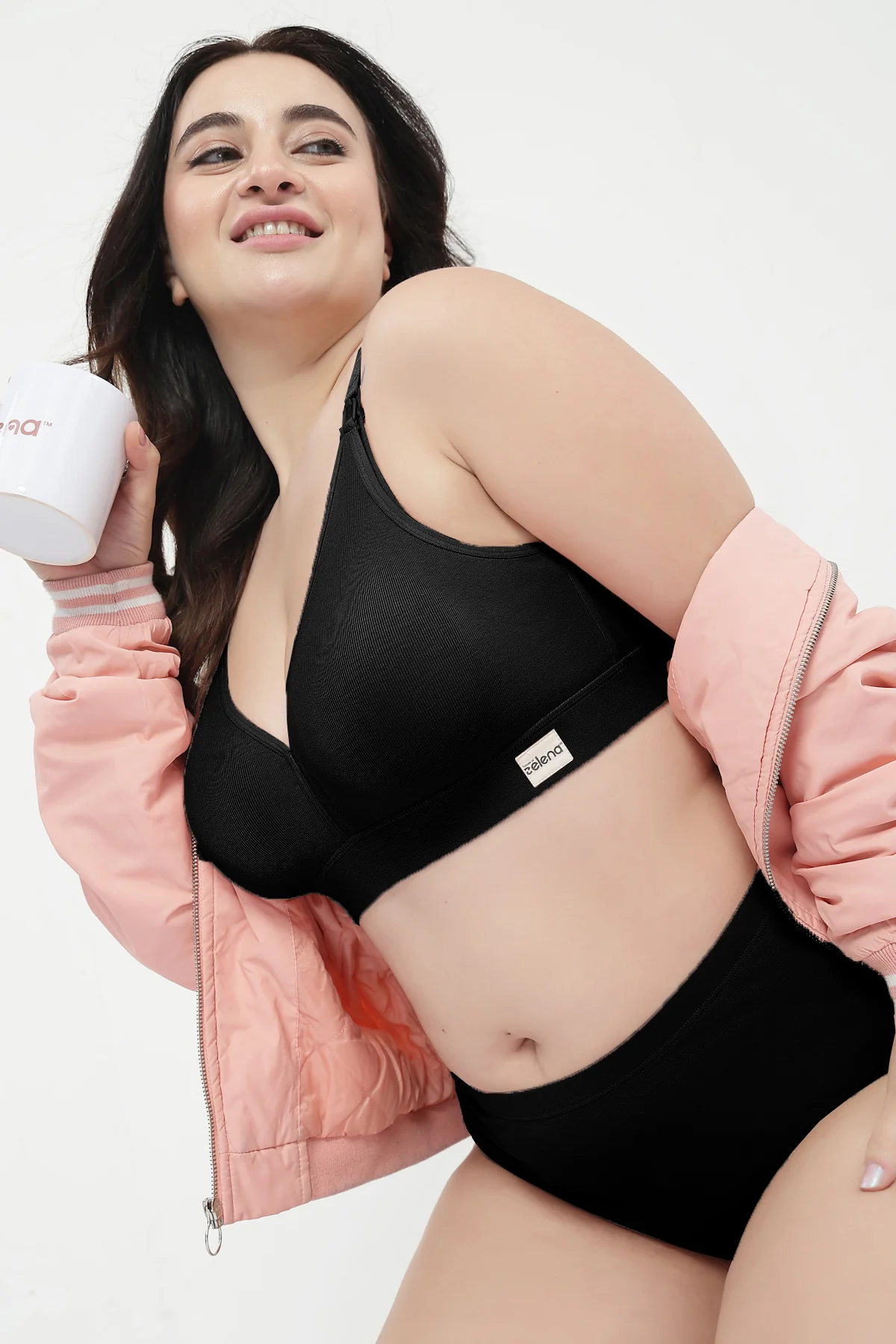 Lira Ribbed Cotton Nursing Padded Bra - Black - Image 9