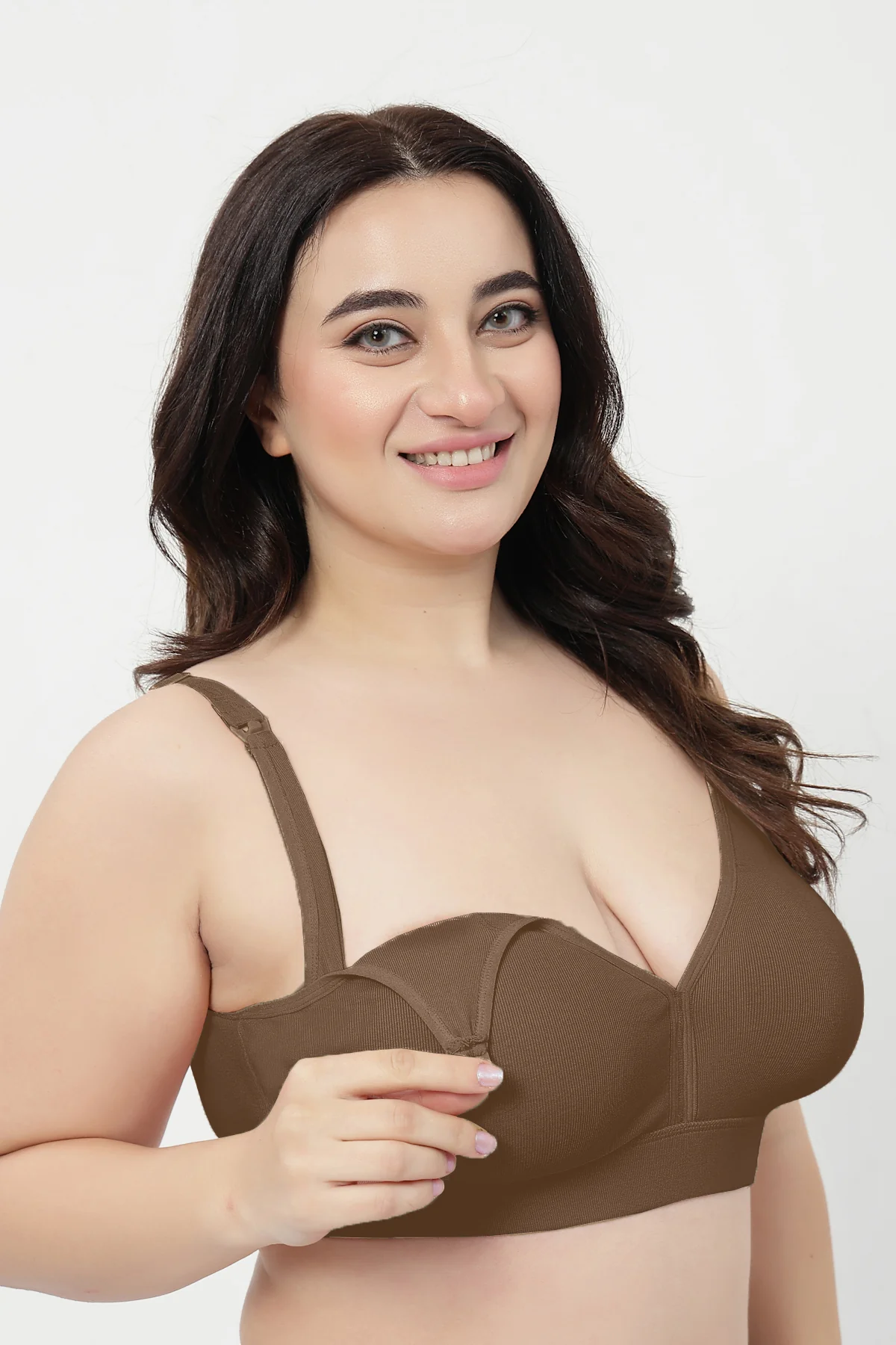 Lira Ribbed Cotton Nursing Padded Bra - Mocha - Image 11