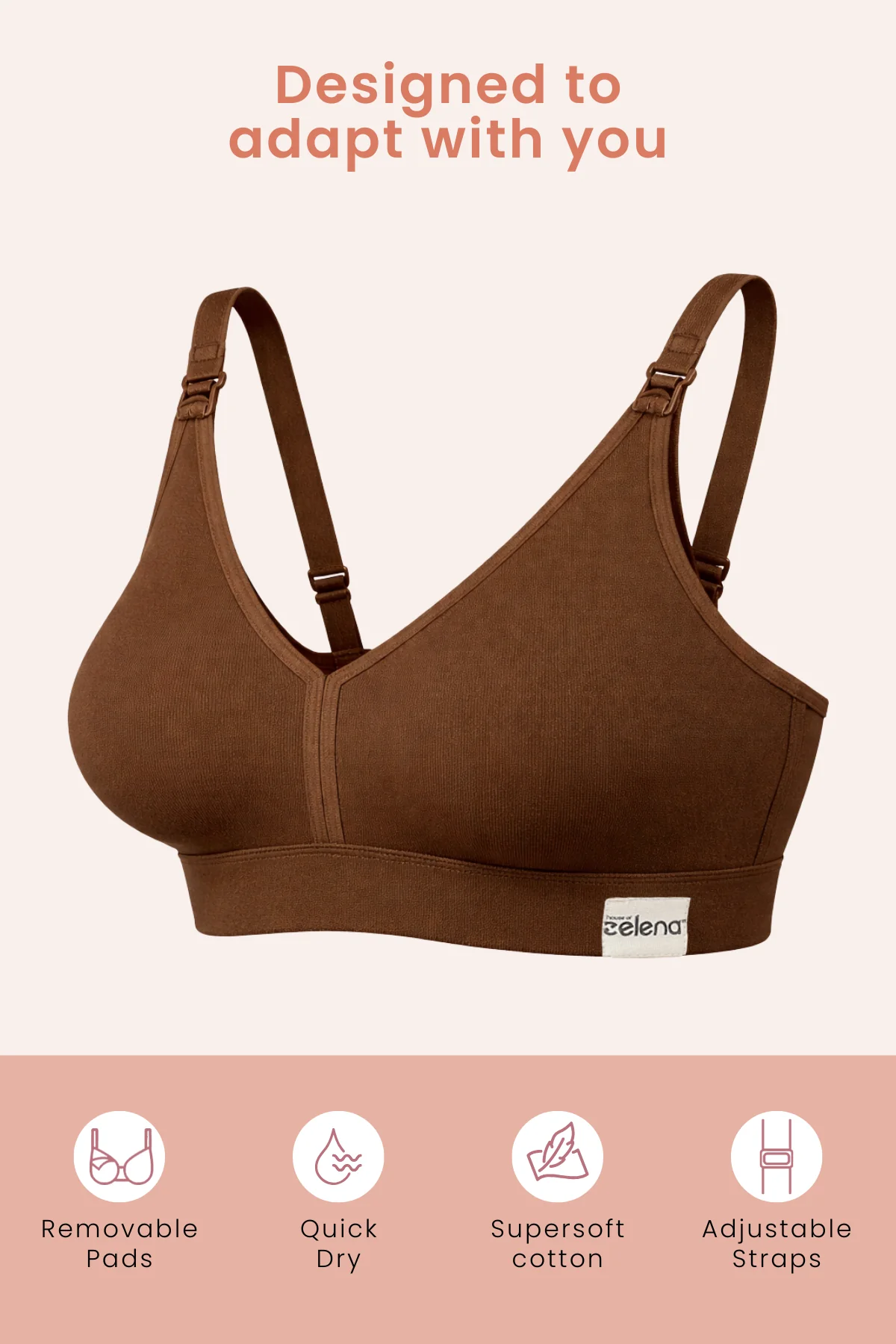 Lira Ribbed Cotton Nursing Padded Bra - Mocha - Image 4