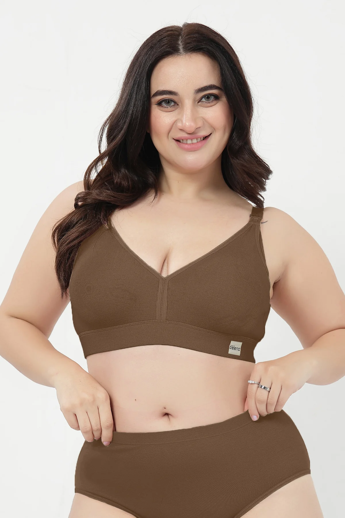 Lira Ribbed Cotton Nursing Padded Bra - Mocha - Image 6