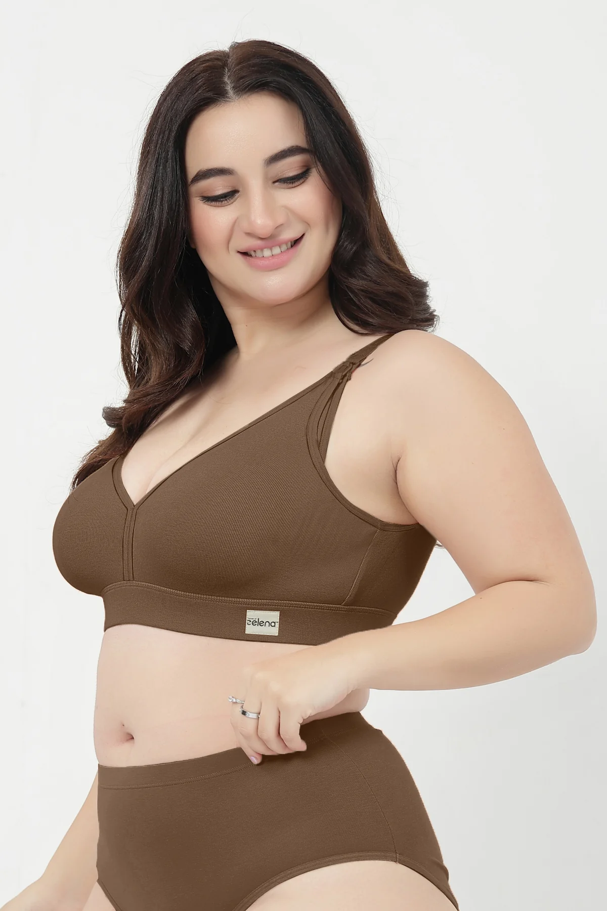 Lira Ribbed Cotton Nursing Padded Bra - Mocha - Image 7