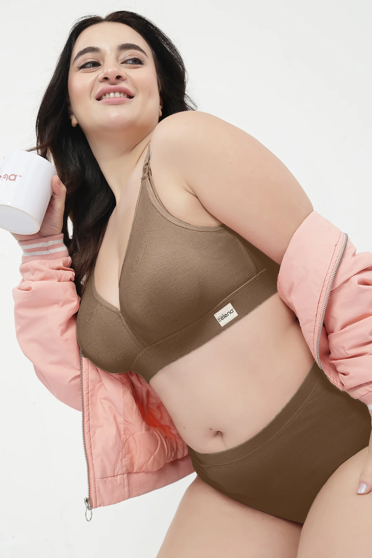 Lira Ribbed Cotton Nursing Padded Bra - Mocha - Image 9