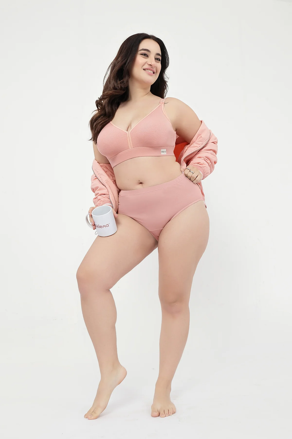 Lira Ribbed Cotton Nursing Padded Bra - Rose Gold - Image 12