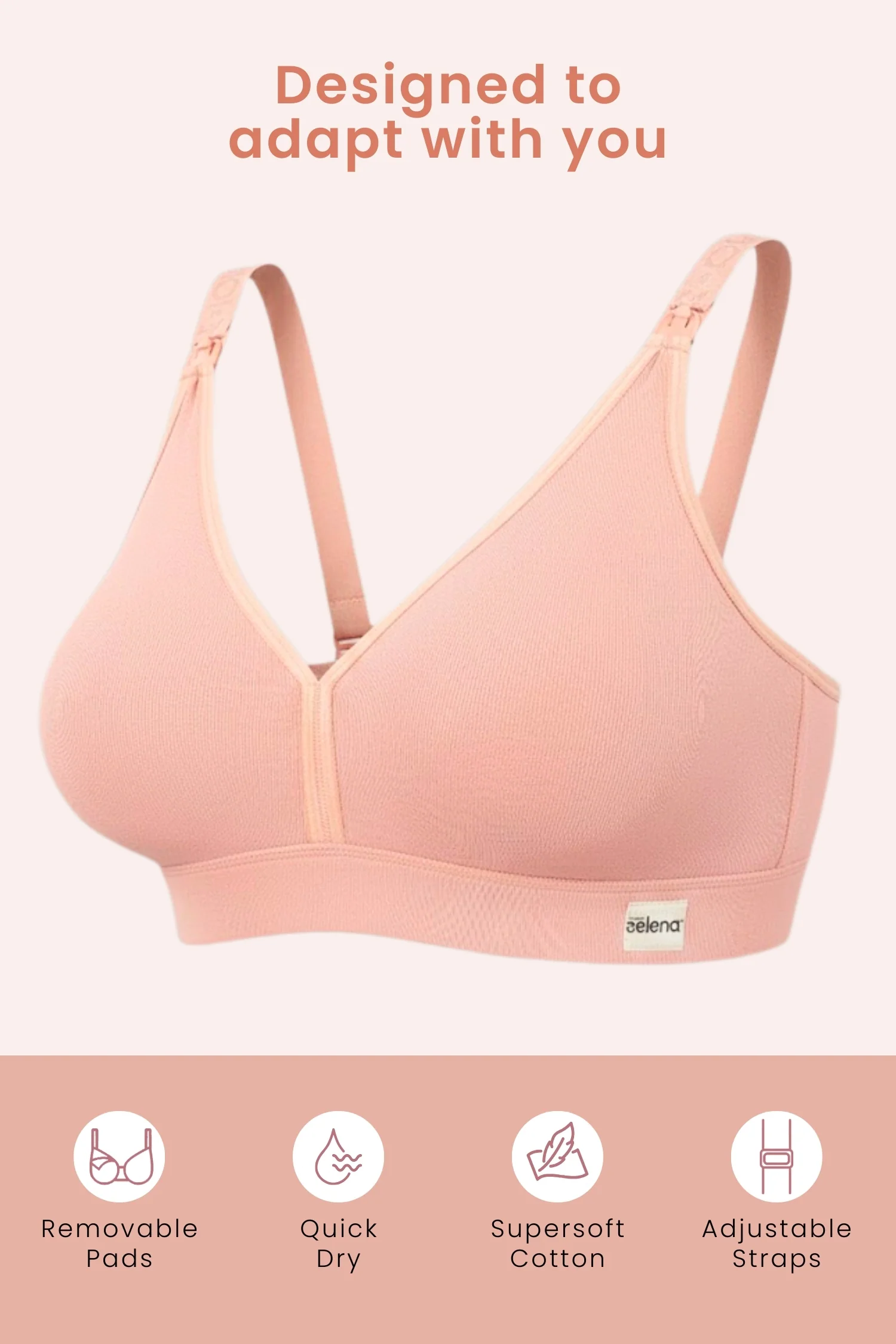Lira Ribbed Cotton Nursing Padded Bra - Rose Gold - Image 2